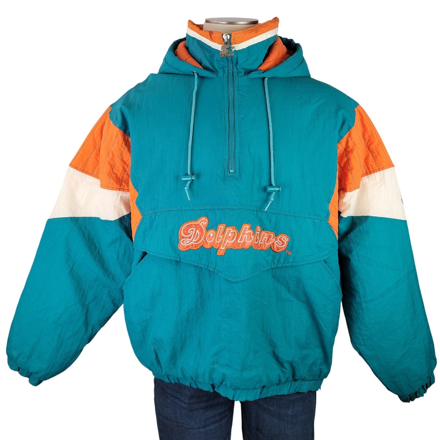 VTG 90s Miami Dolphins Half Zip Starter Brand Football Jacket Sz L