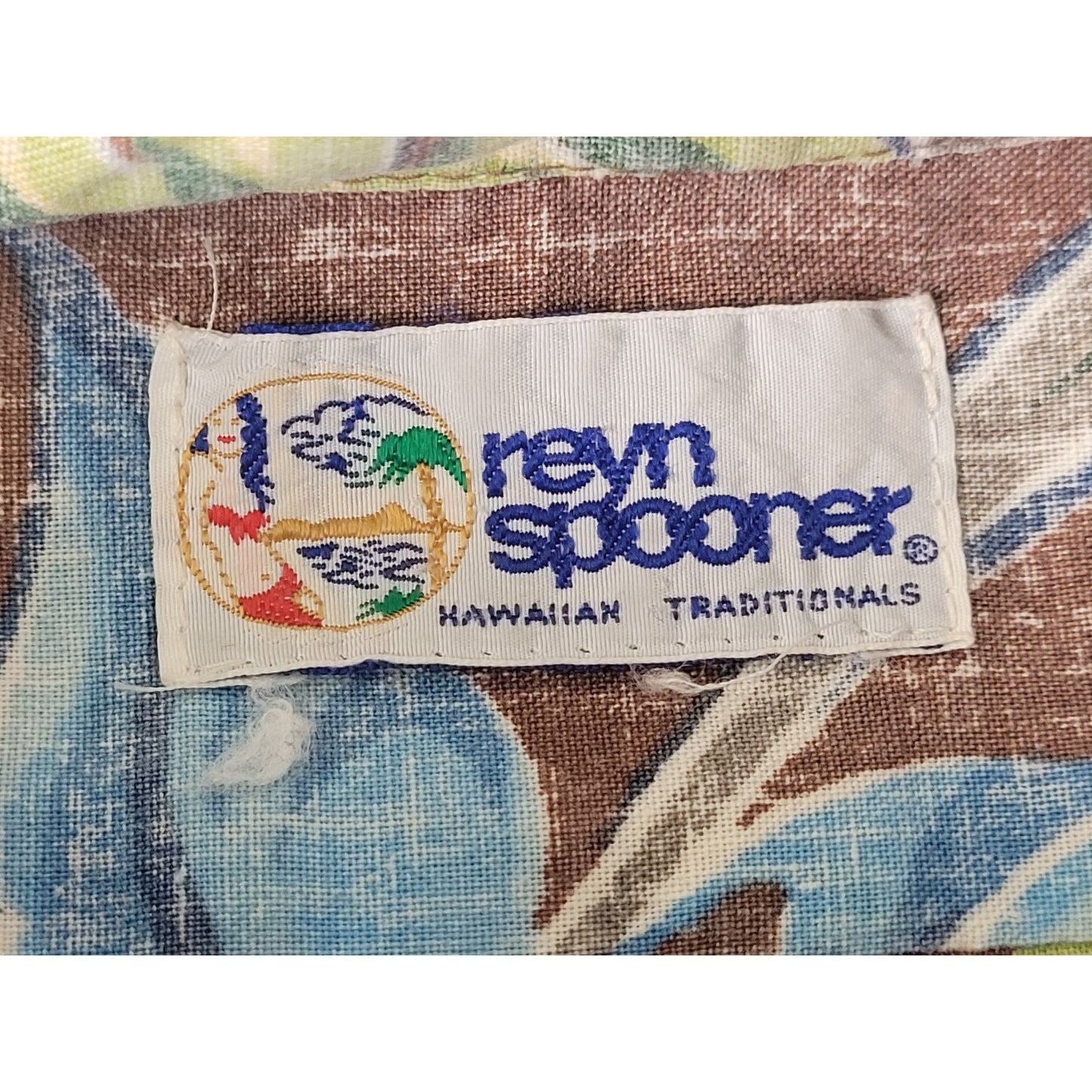 Vintage Reyn Spooner Reverse Print Blue Green Leaf Hawaiian Shirt Men's Sz L