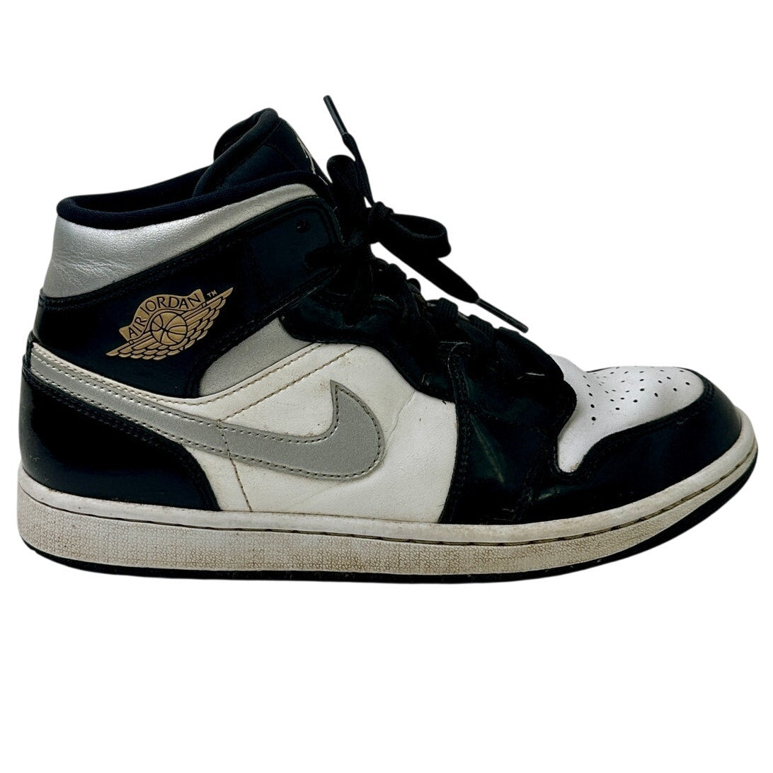 Nike Air Jordan 1 Mid SE Patent Black White Metallic Silver Men's Sz 8.5