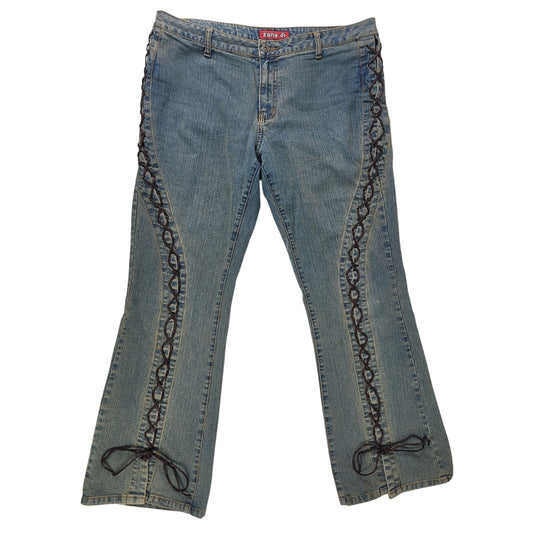 VTG Y2K Zana Di Low-Rise Bootcut Jeans w Faux Leather Cord Accents Women's Sz 13