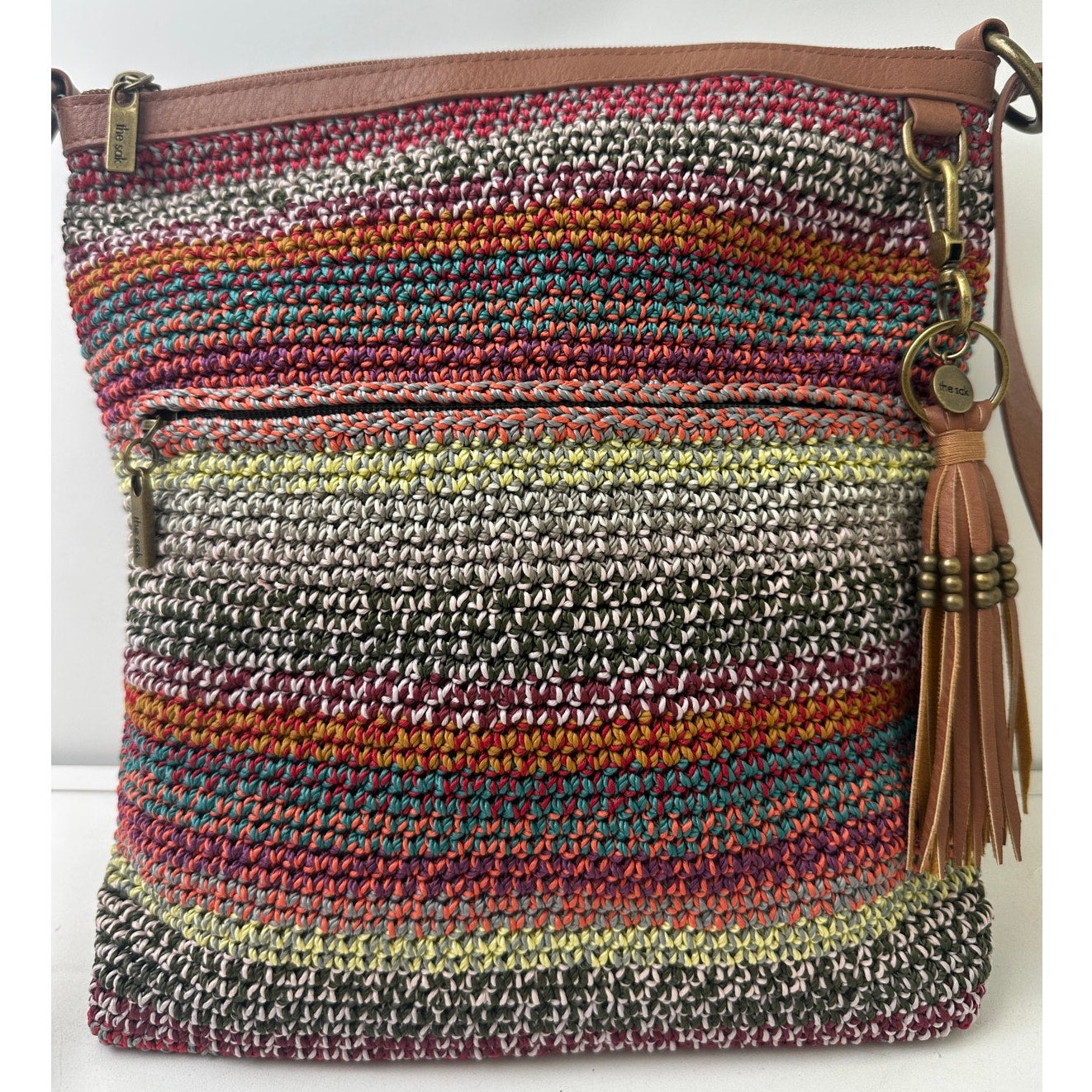 The Sak Lucia Multicolor Woven Striped Crochet Crossbody Bag
