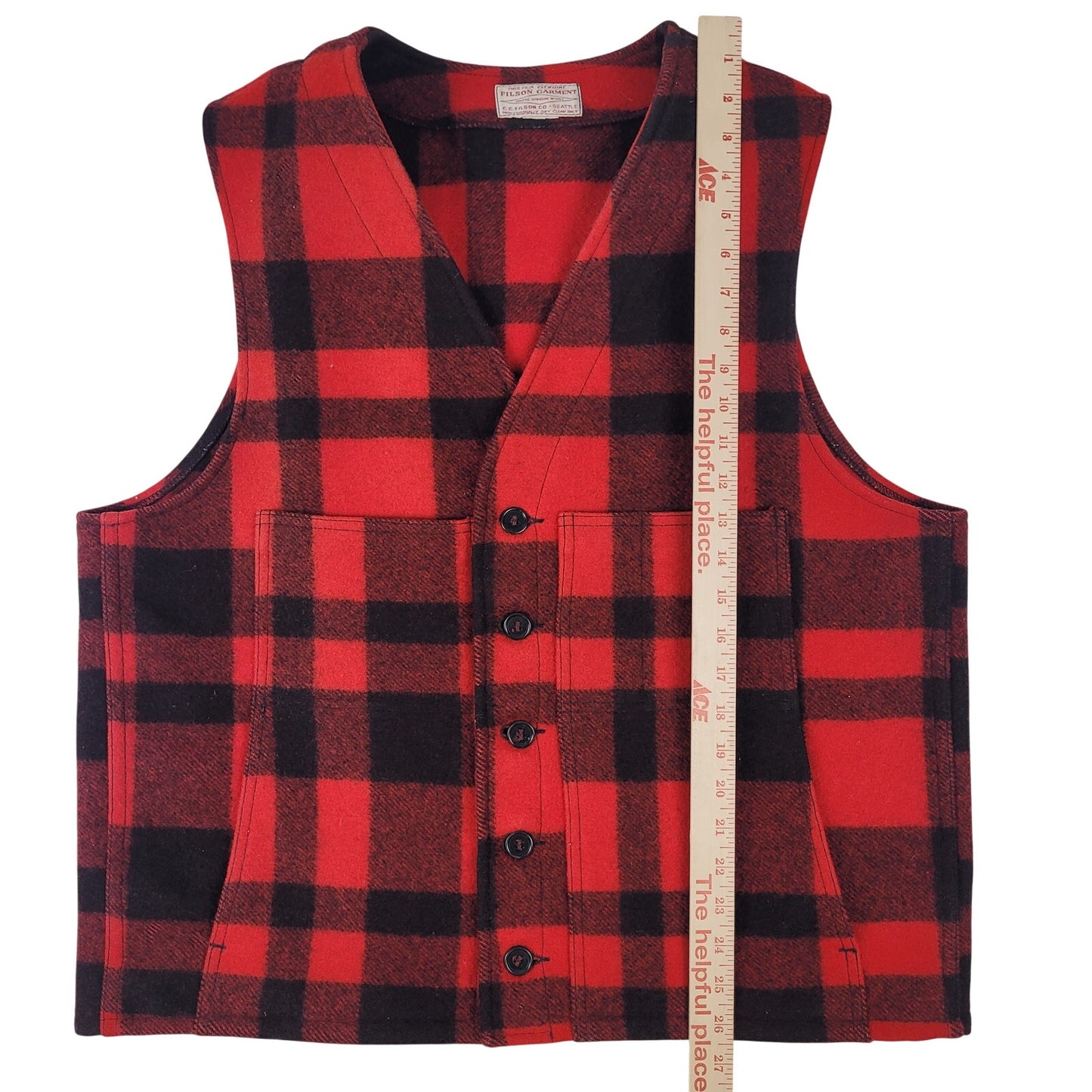 Filson Wool Mackinaw Vest Buffalo Plaid Red & Black | Men's Sz L/XL