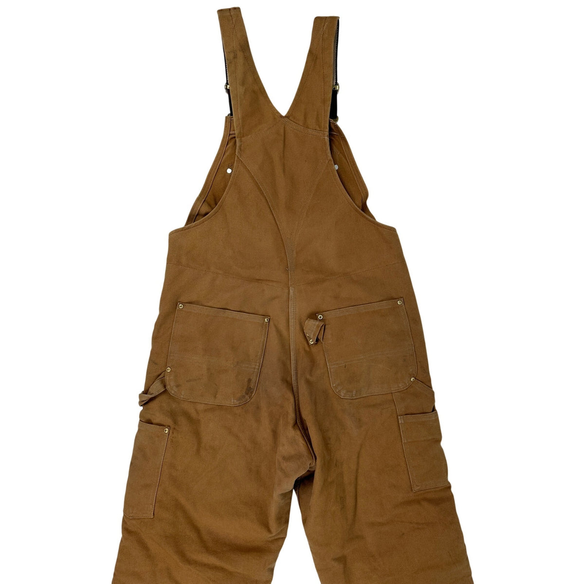 VTG Carhartt R02 BRN Quilt-Lined Distressed Duck Canvas Overalls Men's Sz 34x30