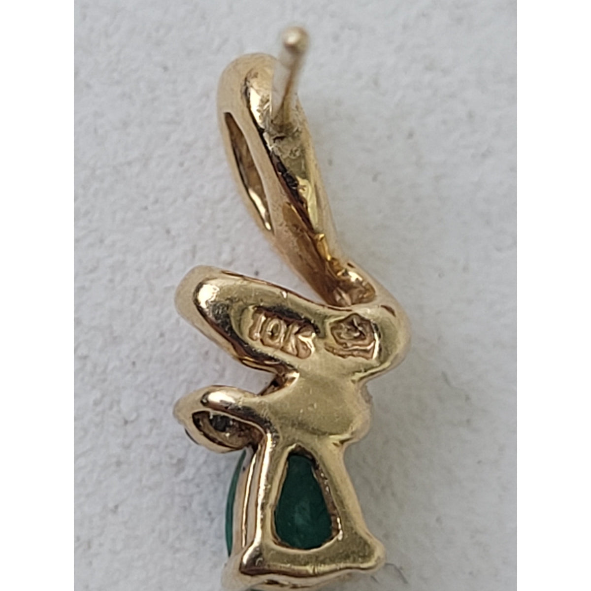 VTG 10K Yellow Gold Natural Emerald Diamond Post Drop Earrings | 1.9 Grams