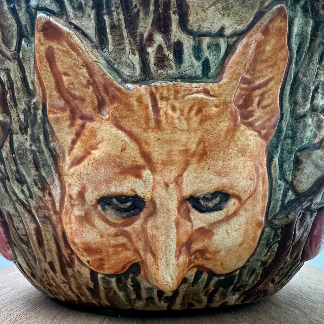 Antique 1920s Weller Pottery Woodcraft Fox Bowl / Hanging Planter
