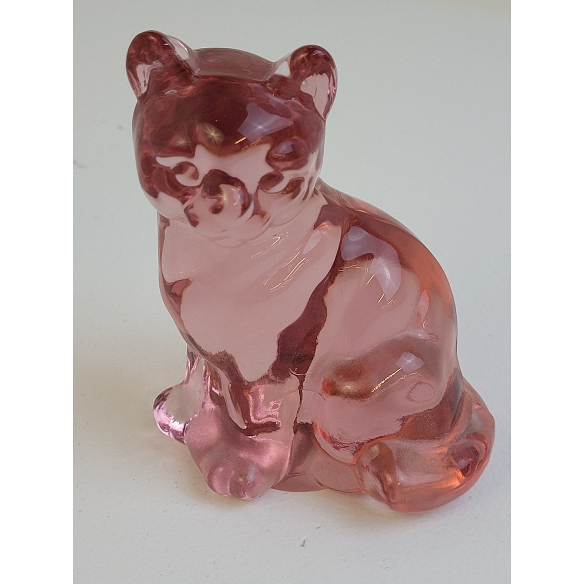 Vintage Fenton Glass Light Pink Cranberry Sitting Cat Kitten Figurine 3.75" H