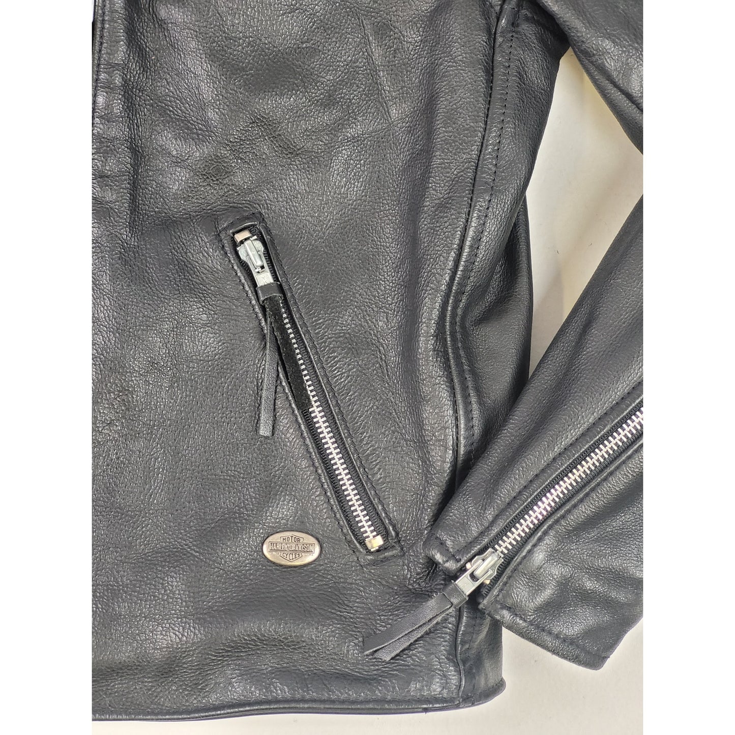 Vintage 90s Harley Davidson Black Leather Motorcycle Jacket with Pins Sz M