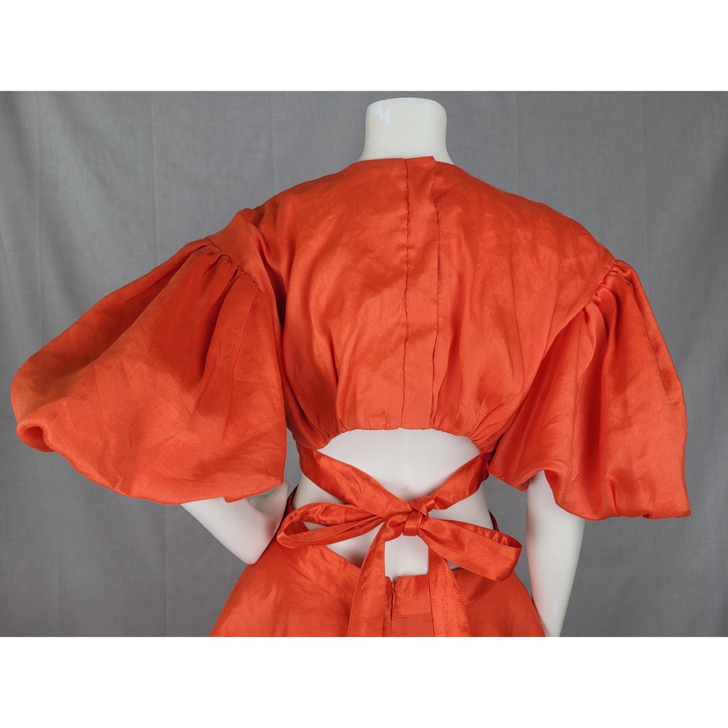 Aje Gracious Cut-Out Mini Dress Raw Cut Hem Voluminous Sleeves Women's Sz 6