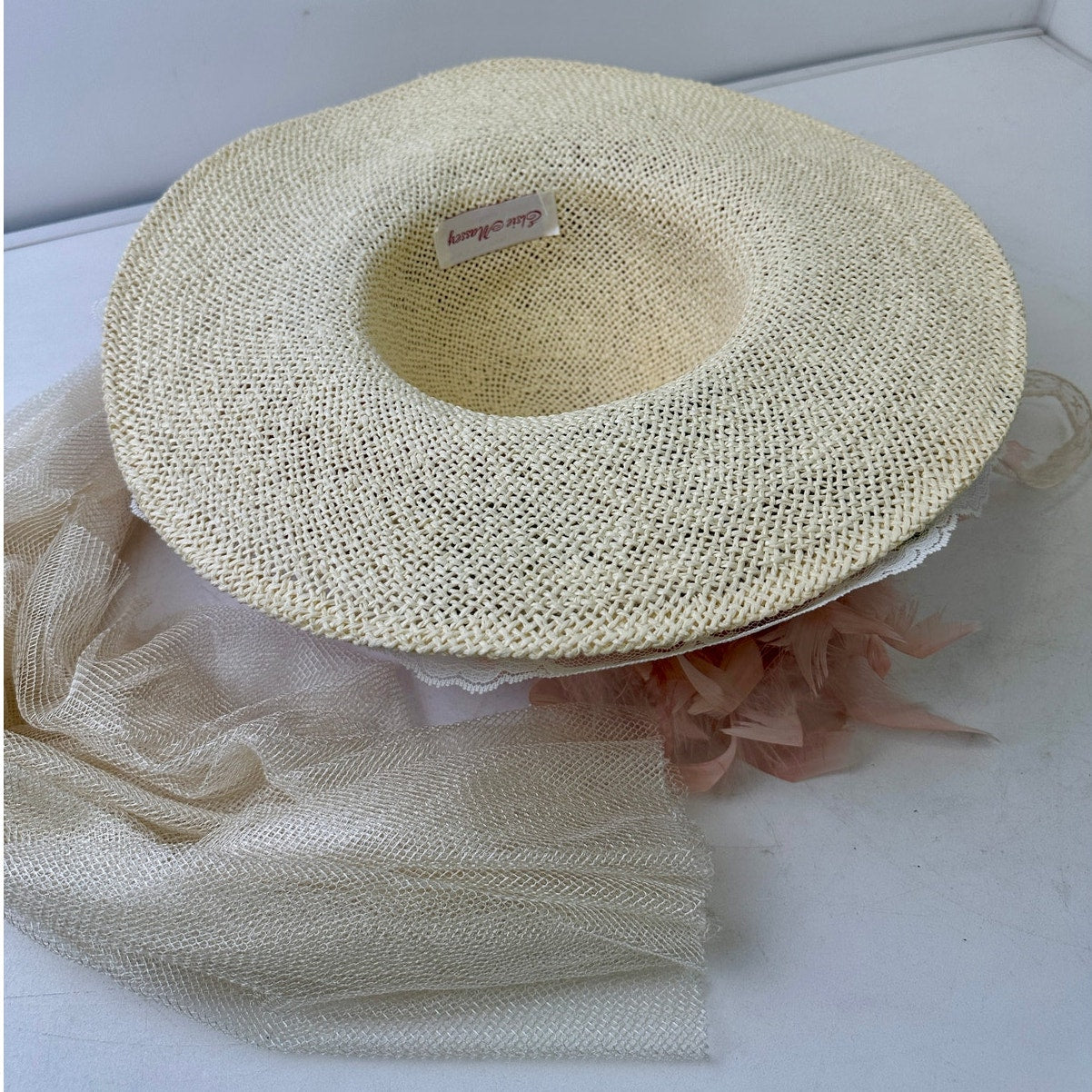VTG Elsie Massey Originals Pink Floral Wide Brim Victorian Derby Hat
