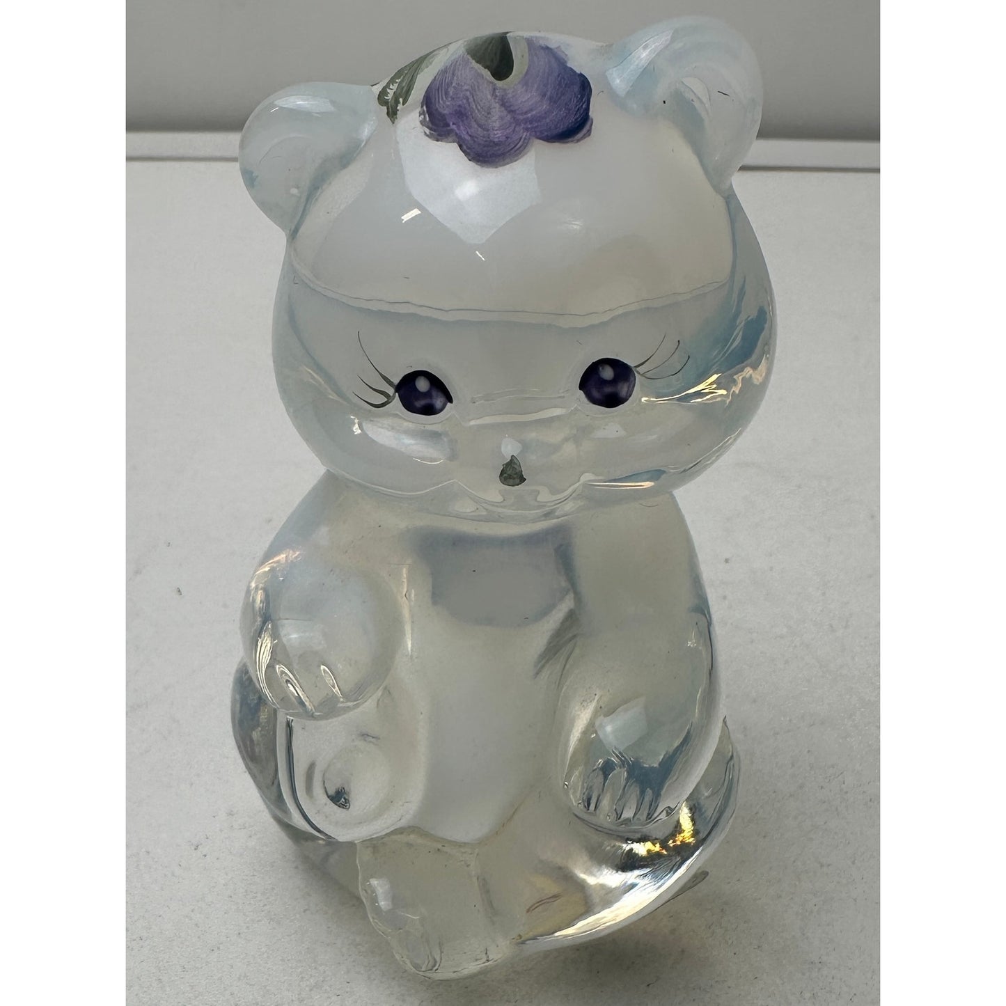 Vintage Fenton French Opalescent Hand Painted Sitting Bear Figurine Signed