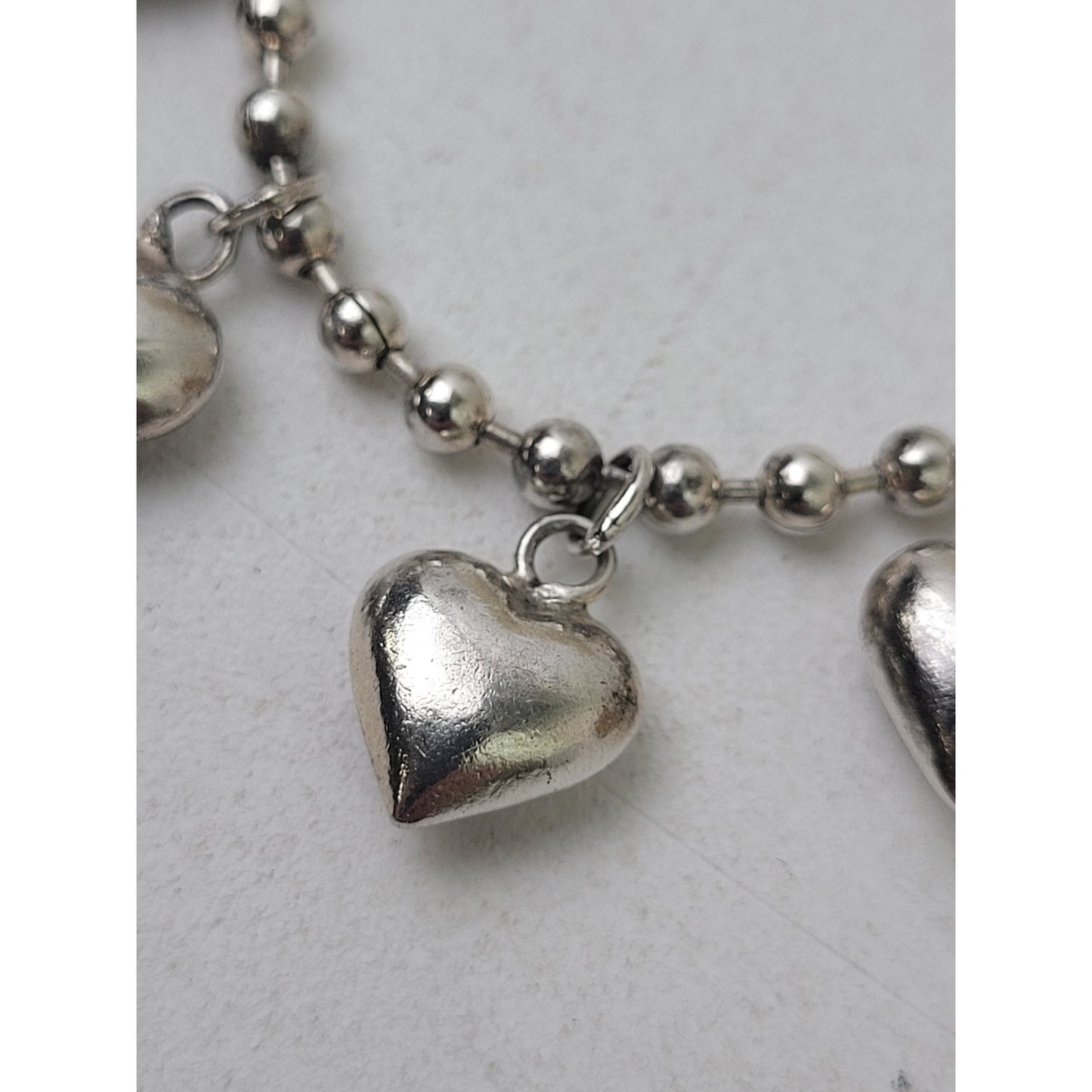 VTG Sterling Silver Puffy Heart Charm Bracelet | 7 3/8" Long | 11.7 Grams