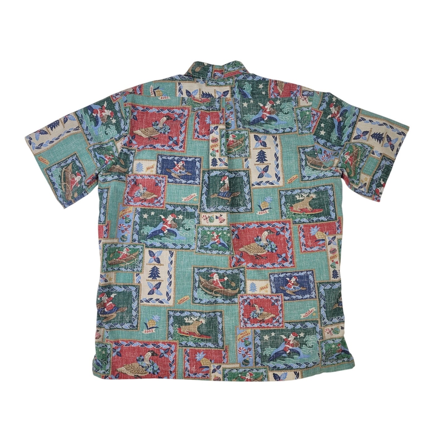 Vintage Reyn Spooner Reverse Print Christmas Santa Hawaiian Shirt Men's Sz L