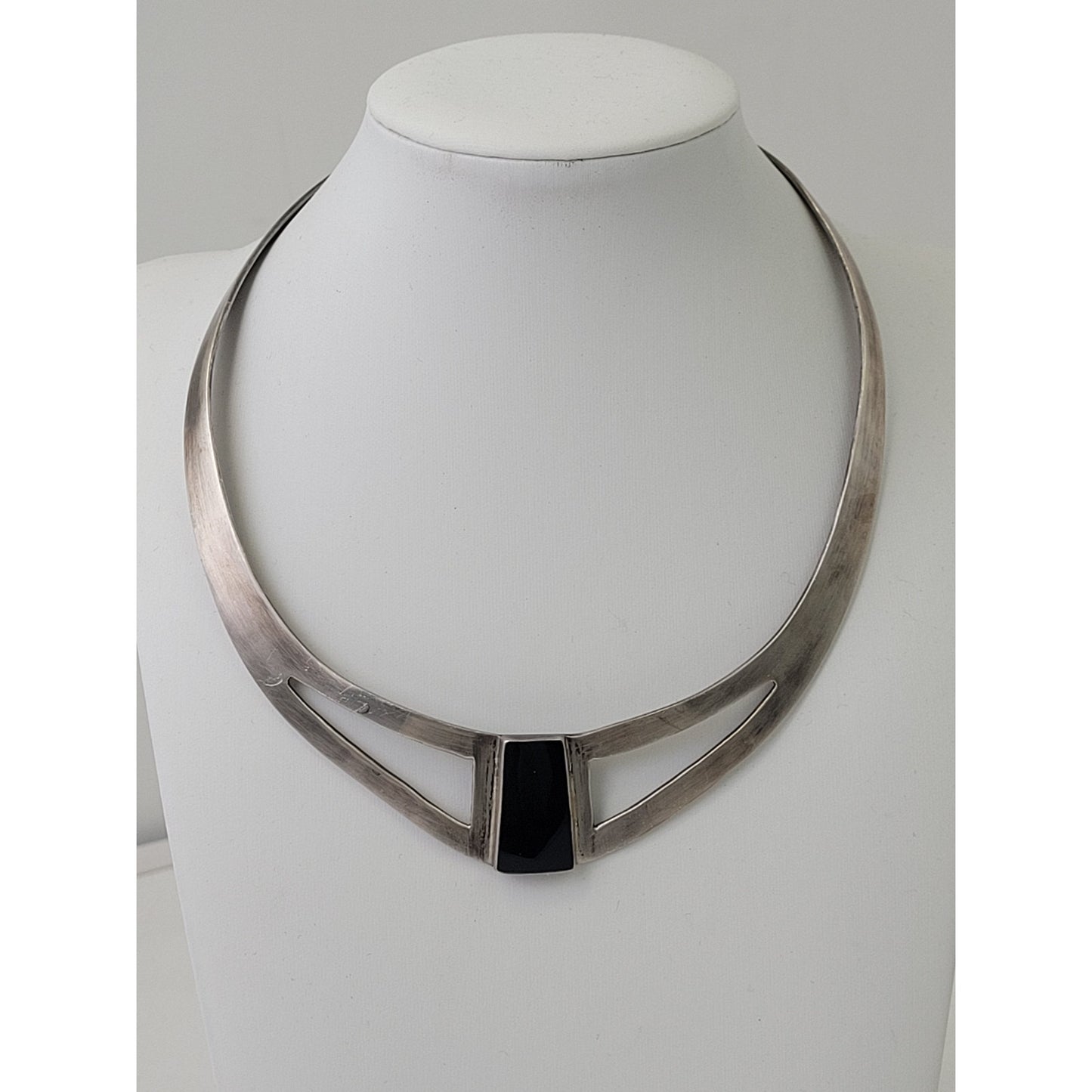 Vintage Heavy Sterling Silver & Onyx Collar Necklace | Made in Mexico | 44 grams