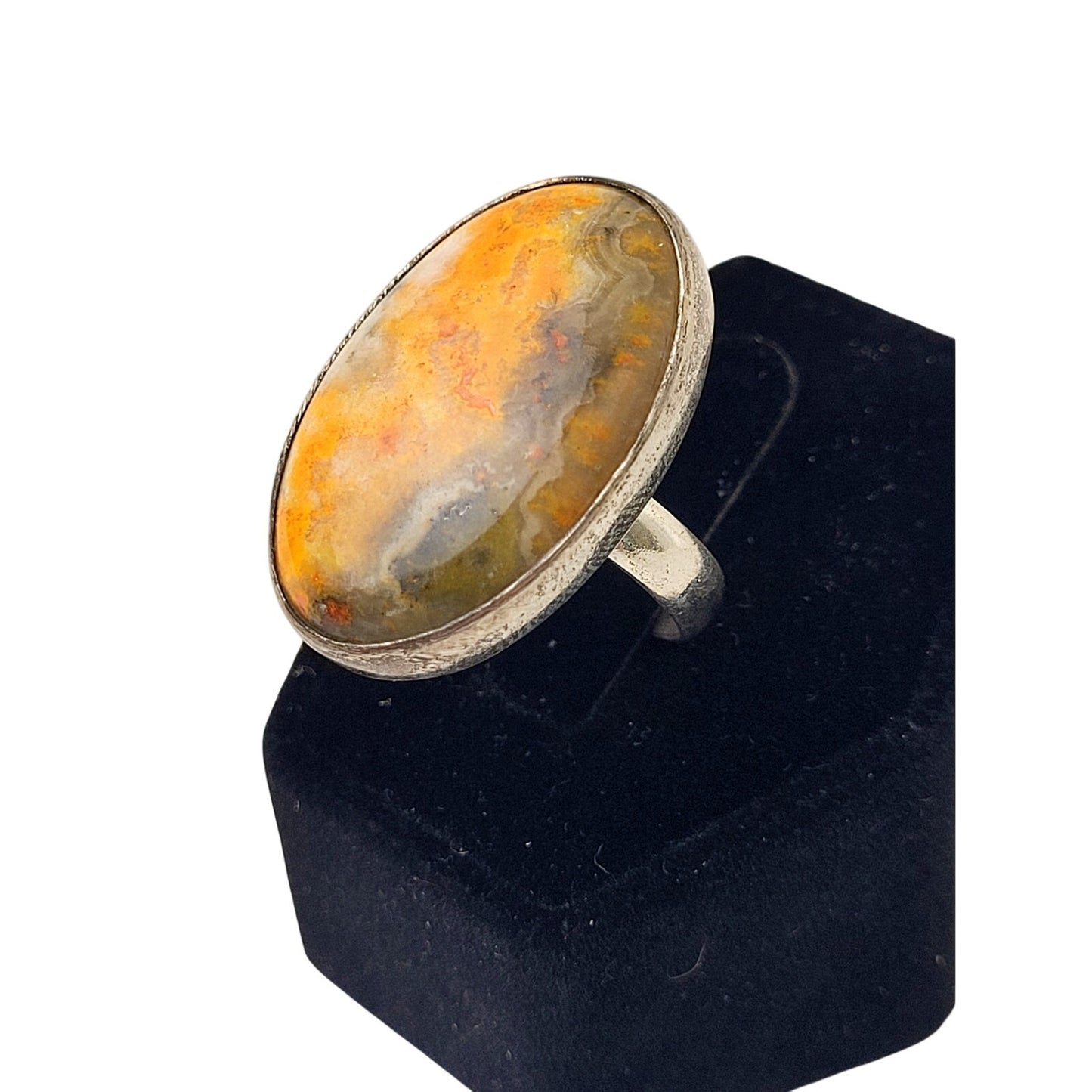 Sterling Silver Large Oval Yellow Bumble Bee Jasper Ring | Sz 6