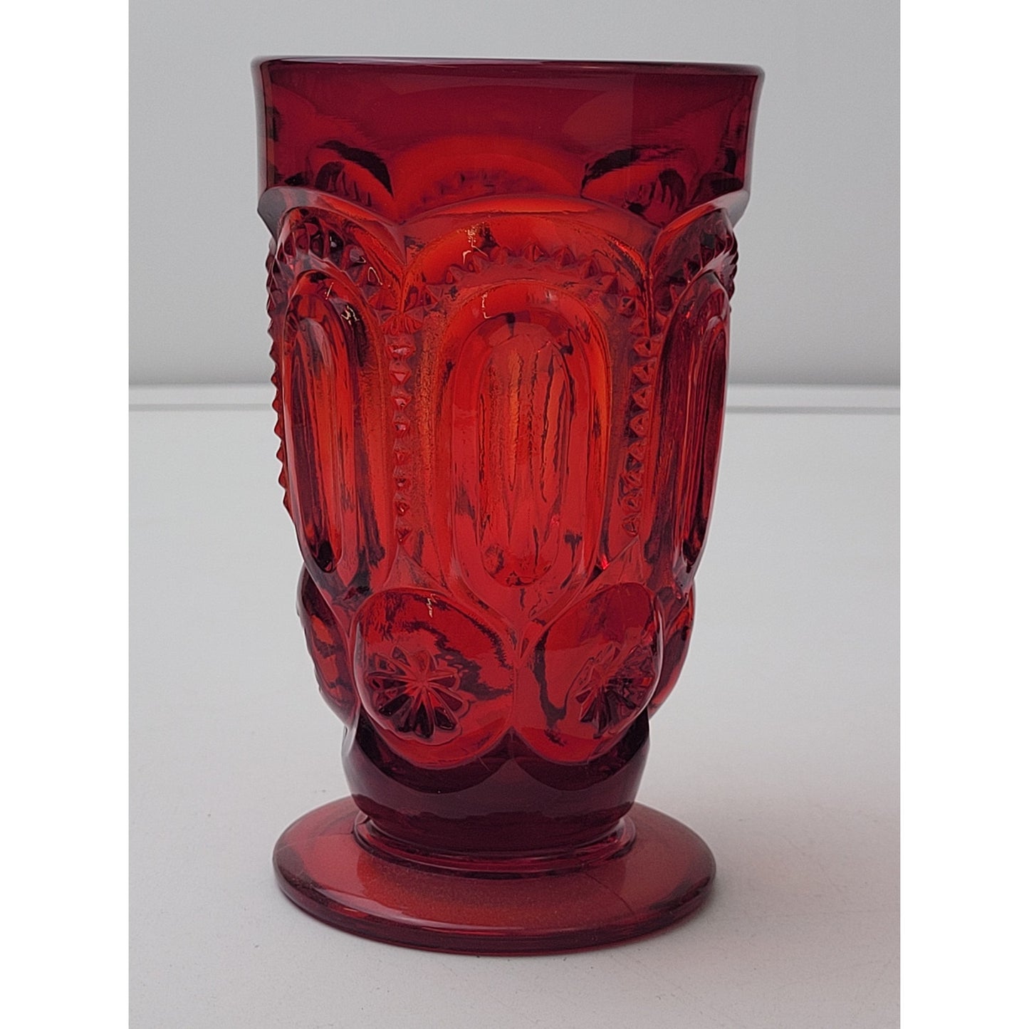 Set of 10- L.E. Smith Moon & Star Glass Ice Tea Glasses Red 5 1/2” Tall Top 3” W