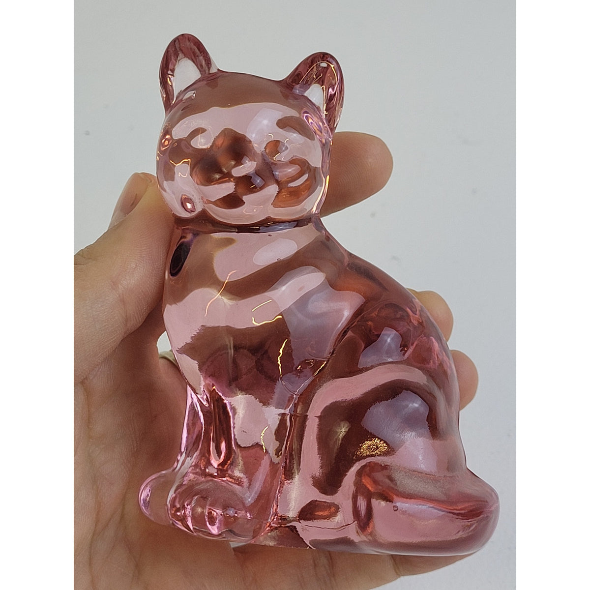 Vintage Fenton Glass Light Pink Cranberry Sitting Cat Kitten Figurine 3.75" H