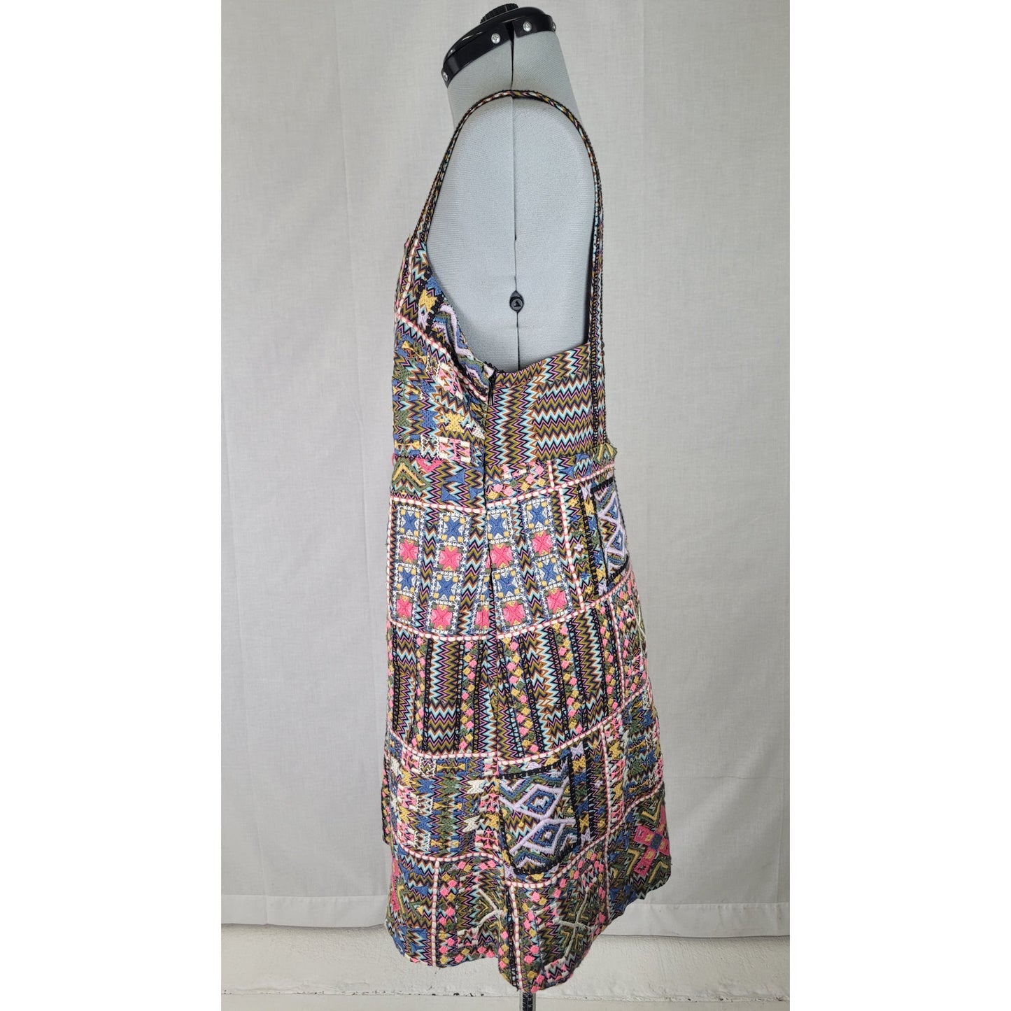 Anthropologie Megan Embroidered Shift Dress Colorful Patchwork Pattern Sz 12