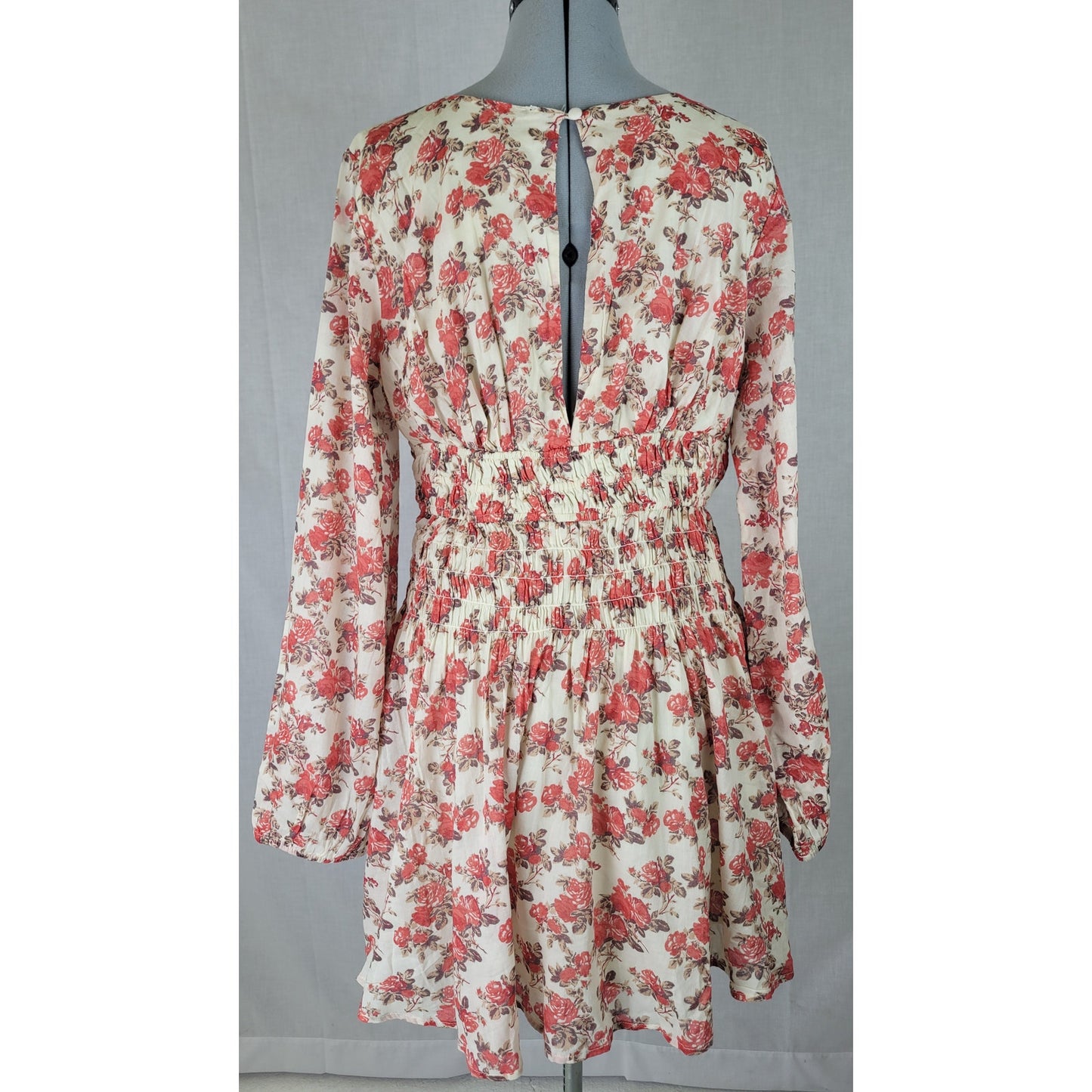 Free People Keep You Mini Dress Red Floral Print Plunging V-neckline Sz L NWT