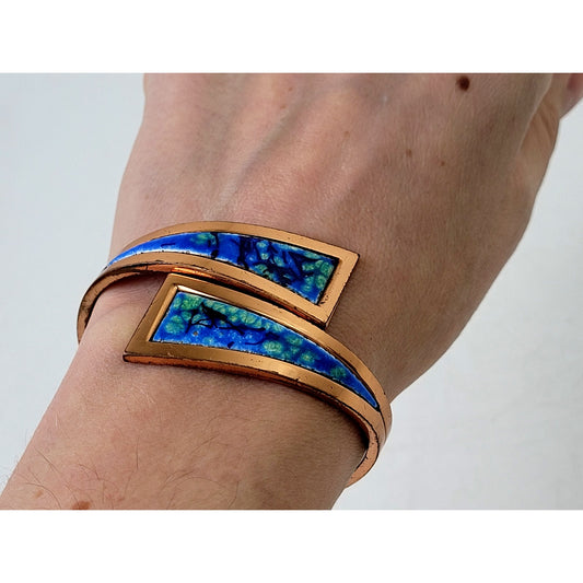 Vintage Matisse Renoir Blue Green Color Enamel on Copper Bracelet Overlapping