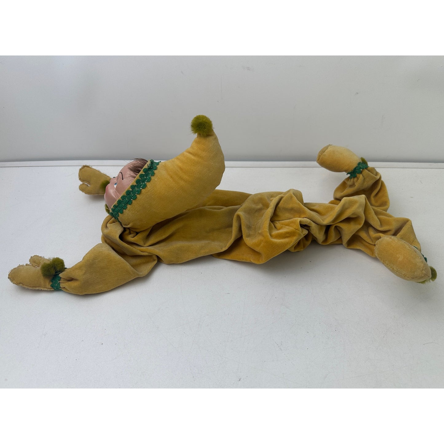 Vintage Yellow Velvet Posable Pixie Jester Boudoir Doll