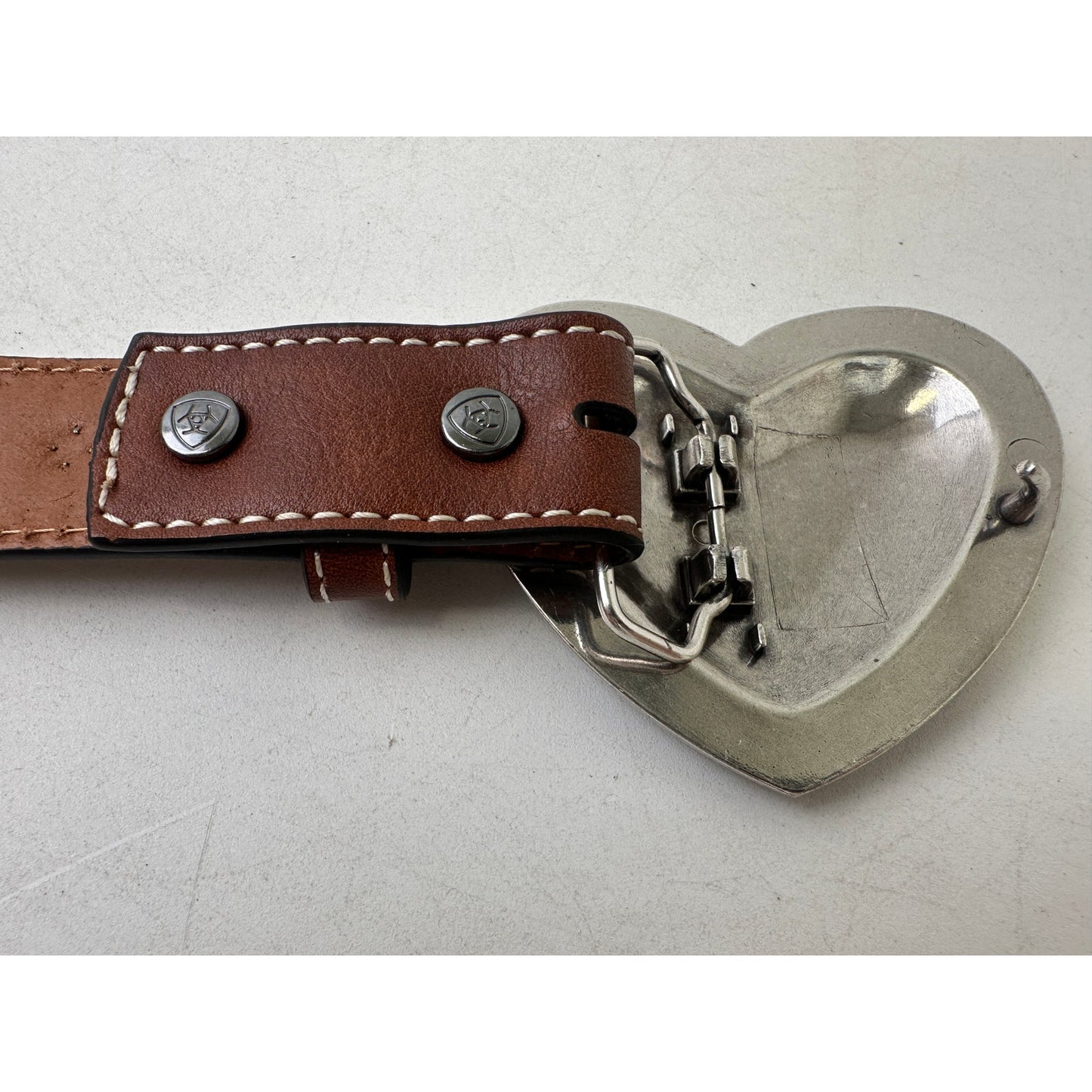 Ariat Western Brown Leather Belt W/ Silver Heart Buckle Children's Sz 24