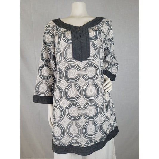 Y2K Coach Gray White Tunic Top Cotton Silk Women's Sz M