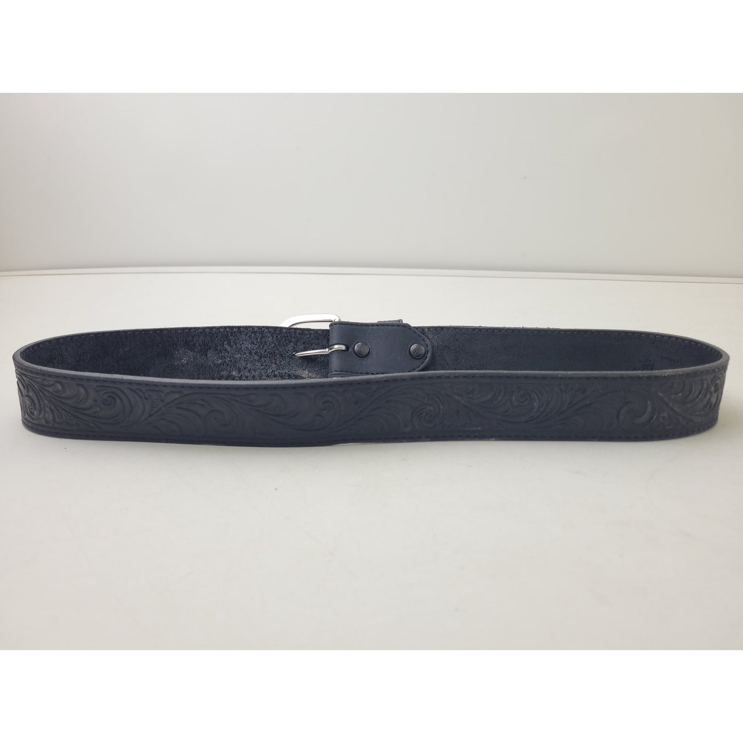 Justin Western Scroll Tooled Black Leather Belt Men's Sz 36