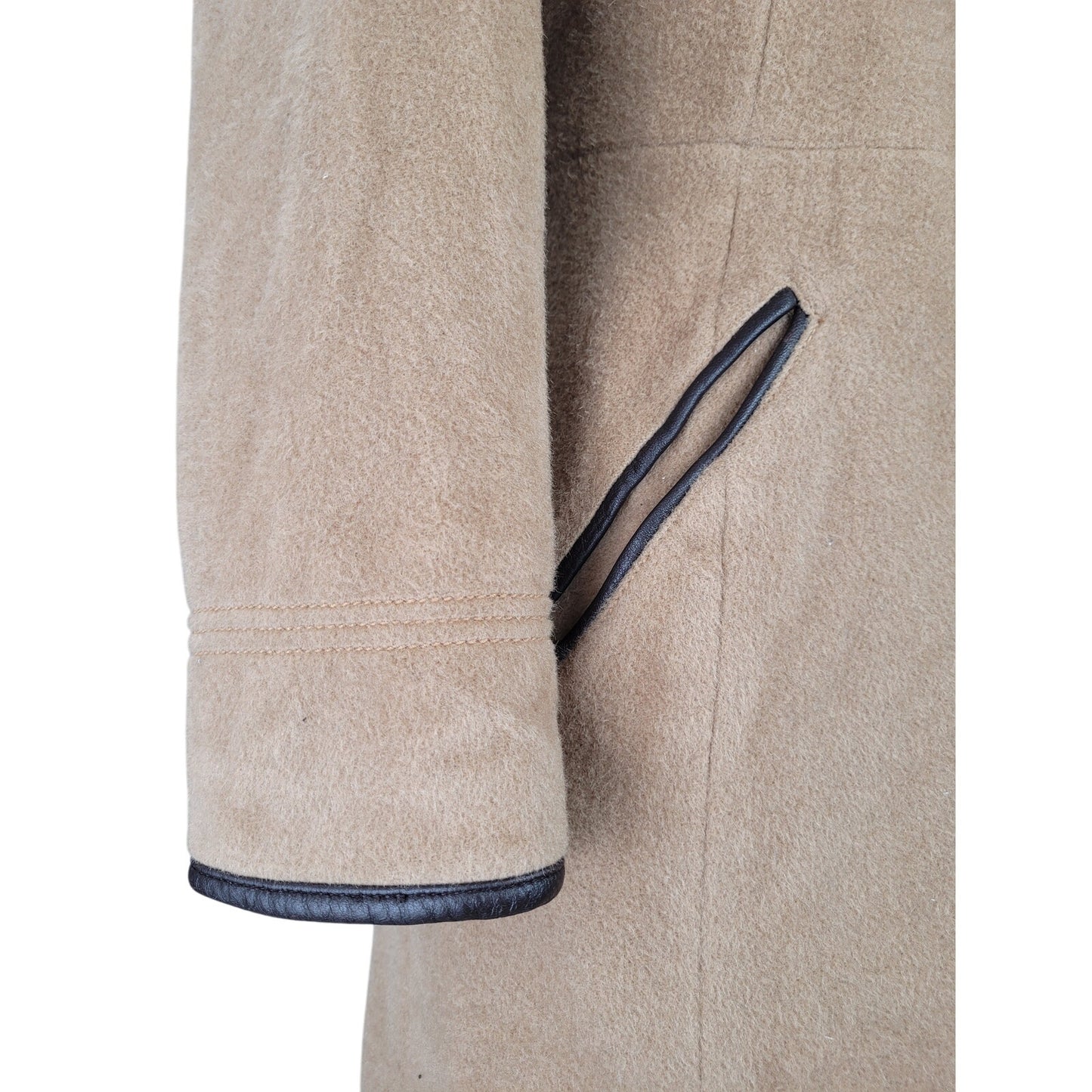 Coach Tan Mohair/Wool Brown Leather Trim Overcoat Sz XS