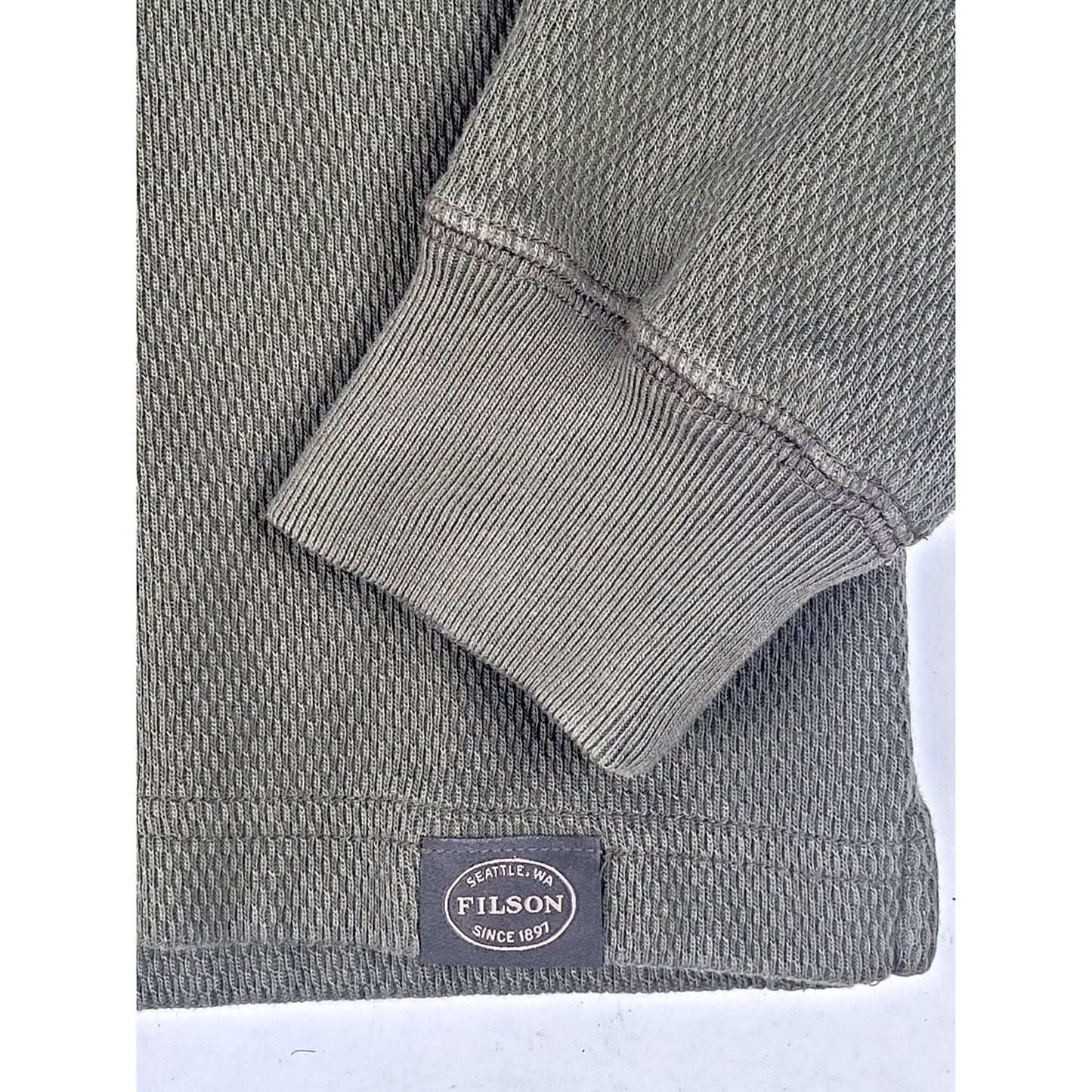 Filson Waffle Knit Thermal Crewneck Shirt Heavy Cotton Olive Men's Sz L