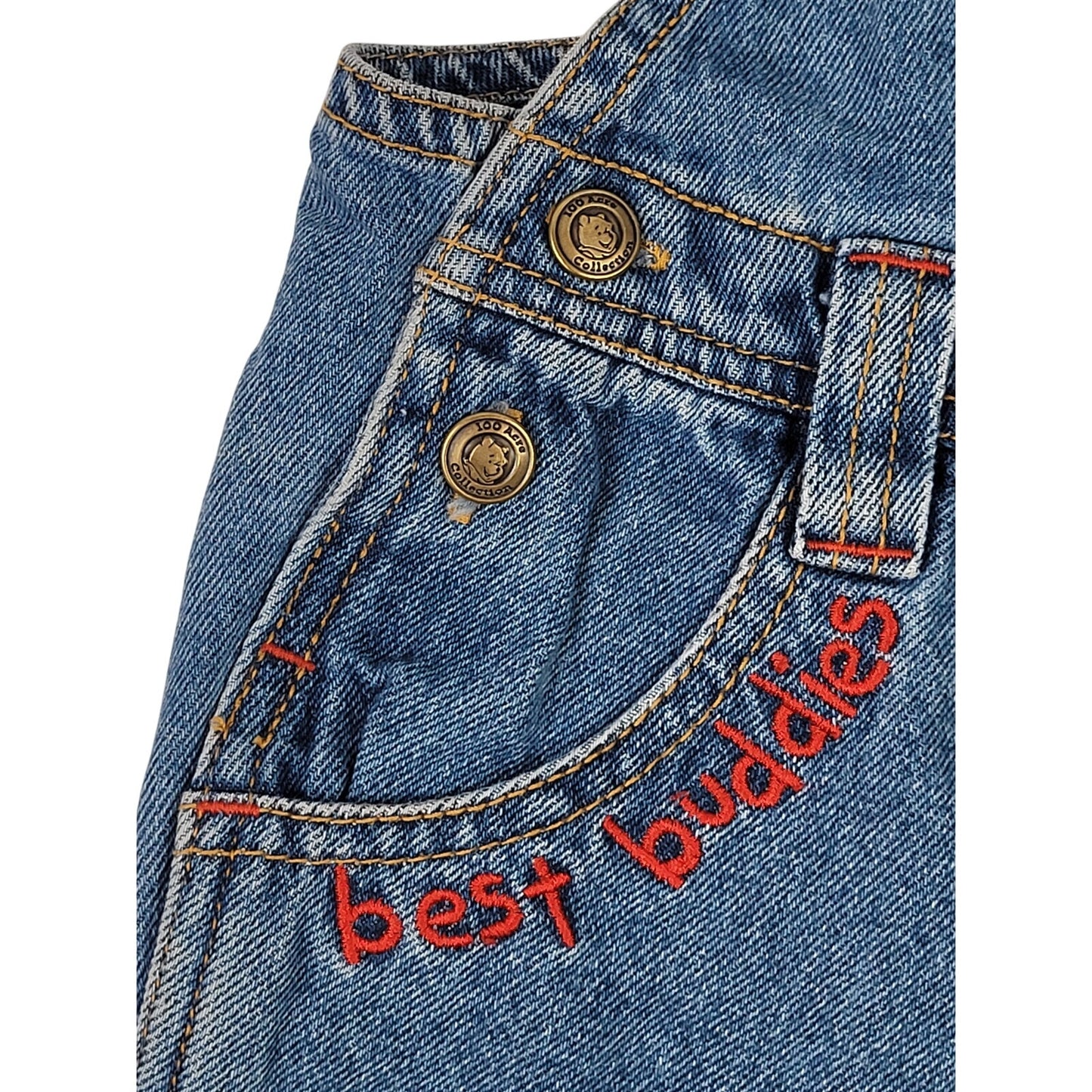 Vintage Winnie the Pooh Denim Overalls "Best Buddies" Embroidery Sz 24 Months