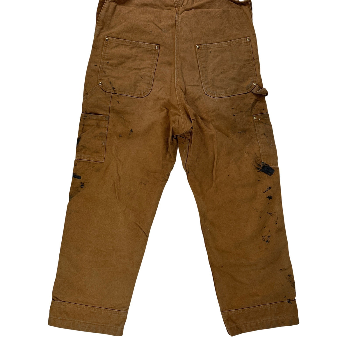 VTG Carhartt Distressed Brown Duck Canvas Double-Knee Overalls Men's Sz 38 x 28
