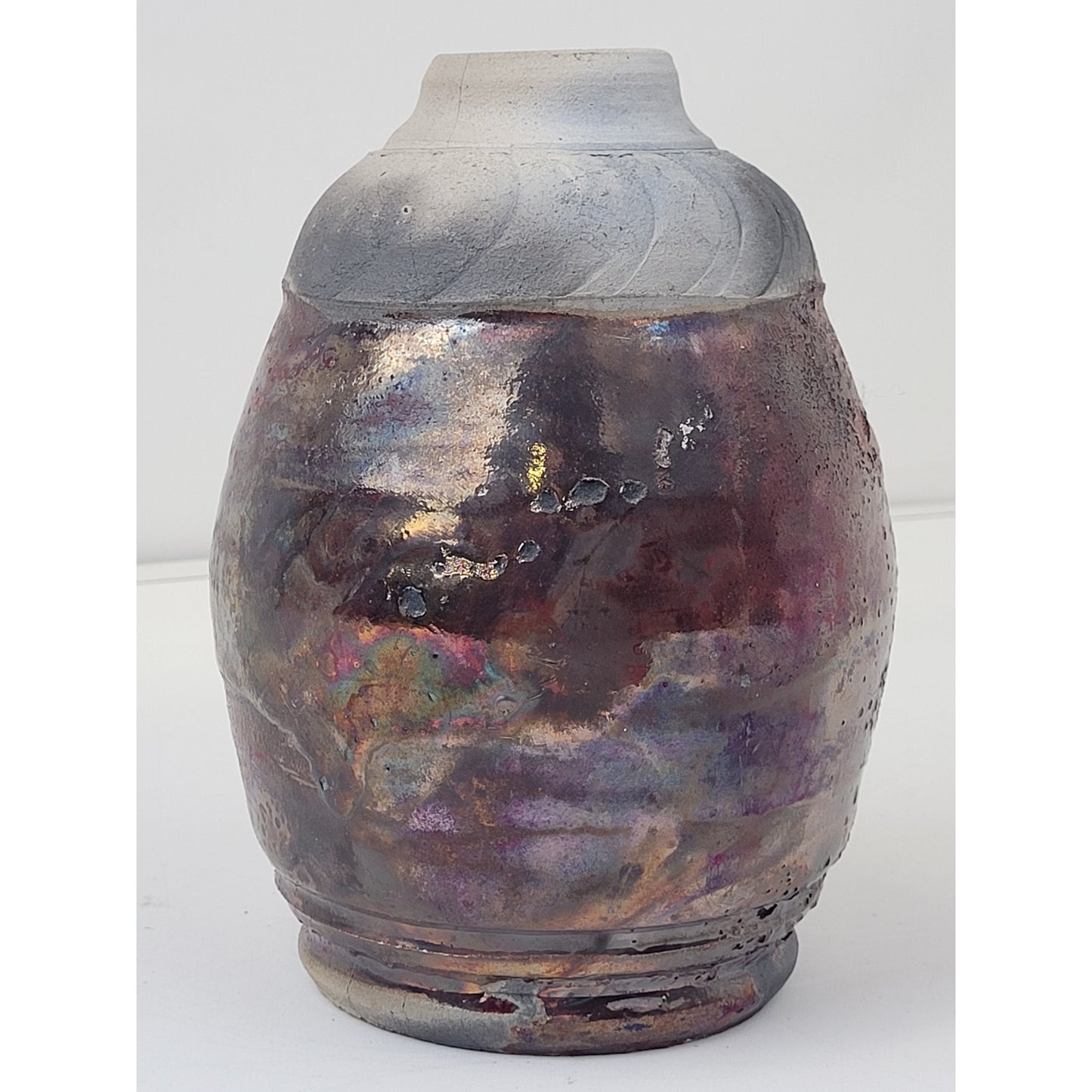 Raku Metallic Glaze Pottery Vase 8 1/4" Tall Unsigned
