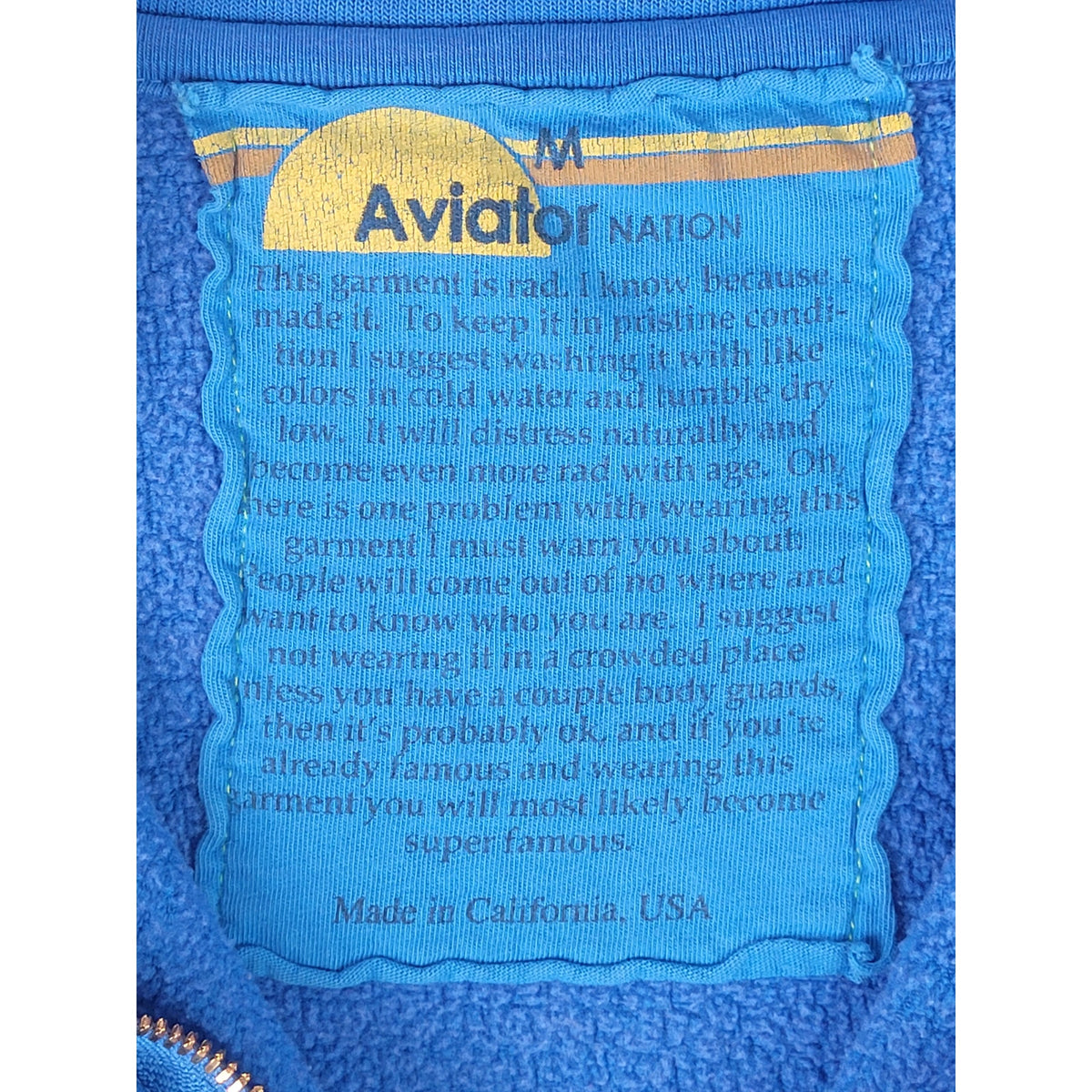 Aviator Nation Mountain Embroidery Half Zip Sweatshirt Ocean Blue Sz M