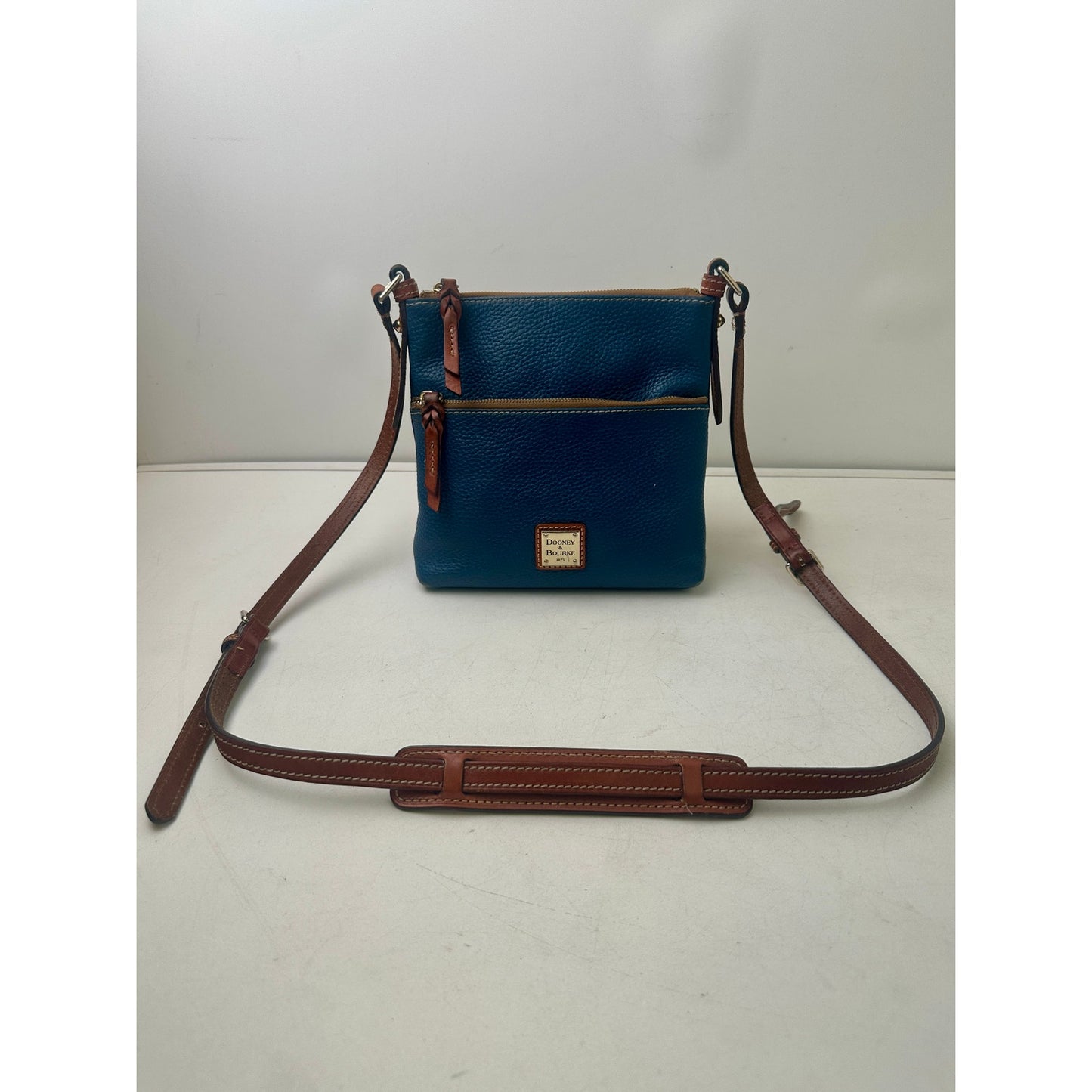 Dooney & Bourke Blue Pebble Grain Leather Letter Carrier Crossbody Bag