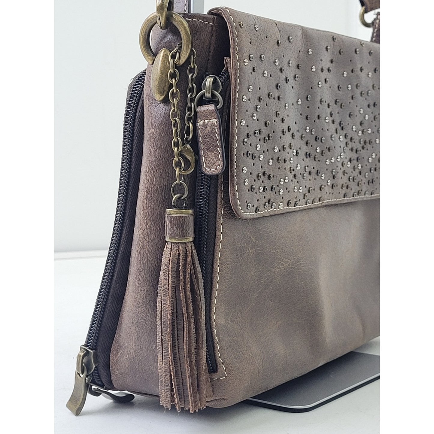 Gun Tote'n Mamas Buffalo Brown Leather Purse Adjustable Strap Made in USA