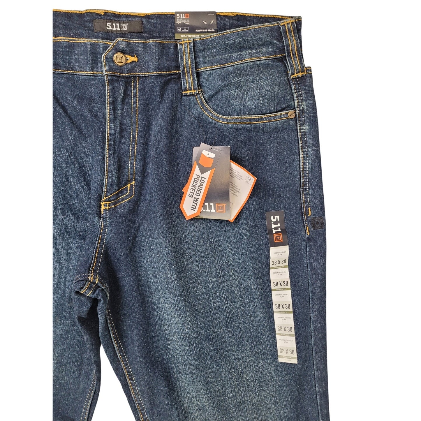 5.11 Tactical Defender Flex Regular Fit Jean Medium Wash Men's Sz 38 x 30 NWT
