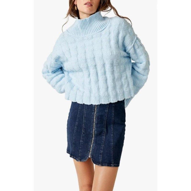 Free People Care FP Soul Searcher Light Blue Mock Neck Sweater Women's Sz XL NWT