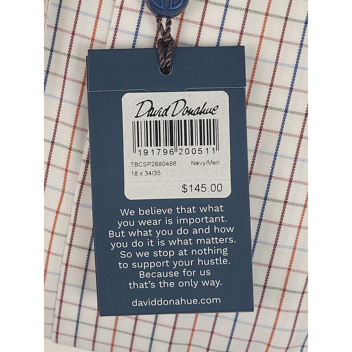 David Donahue Trim Fit Multi Check Dress Shirt Sz 18 X 34/35 NWT MSRP $145
