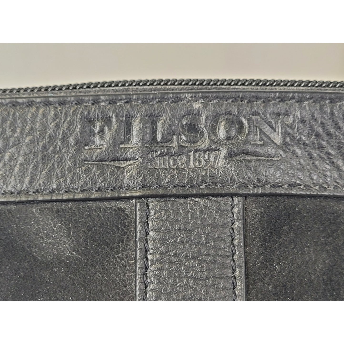 Filson Black Leather Tote Bag 17" x 15" x 8" EUC