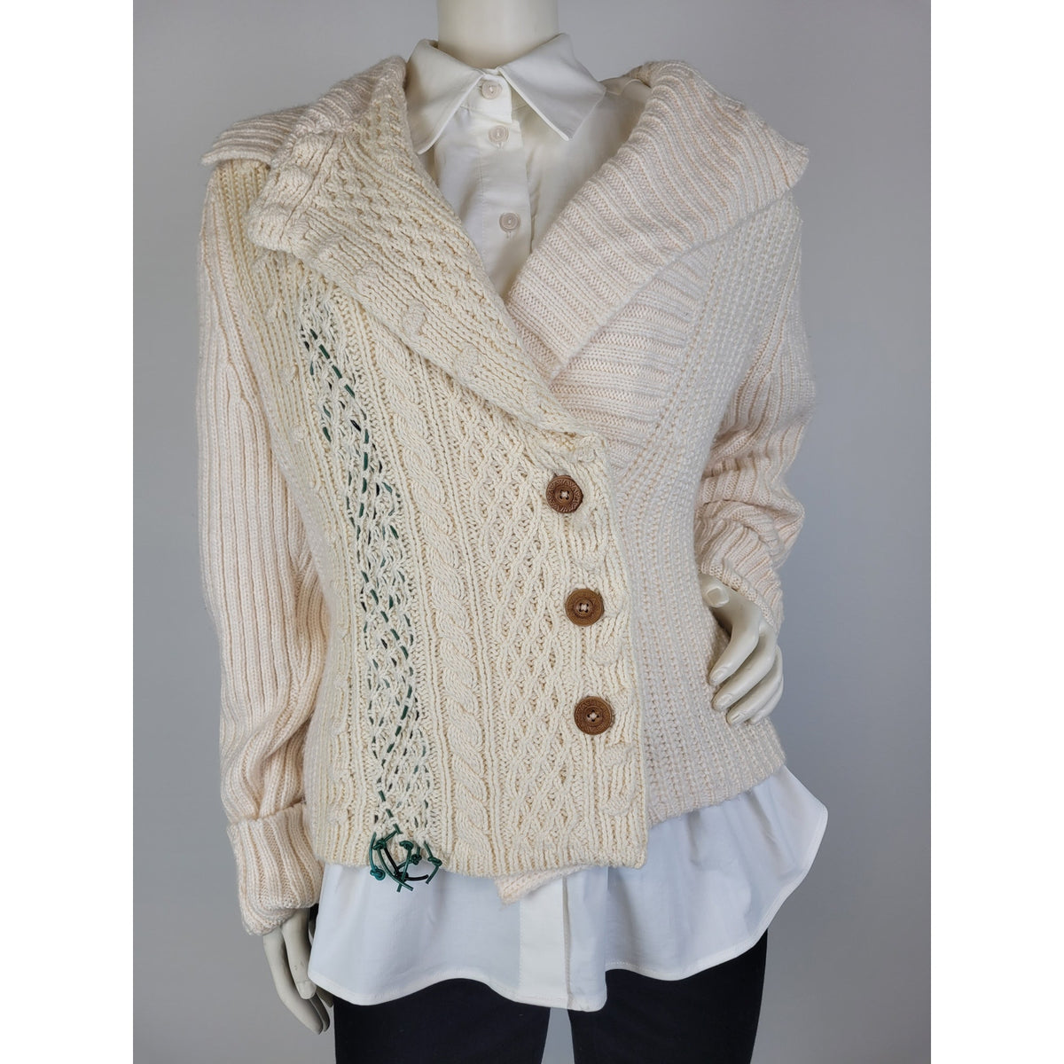 Anthropologie Rosie Neira Cream Cable Knit Cardigan Sweater Women's Sz XL NWT