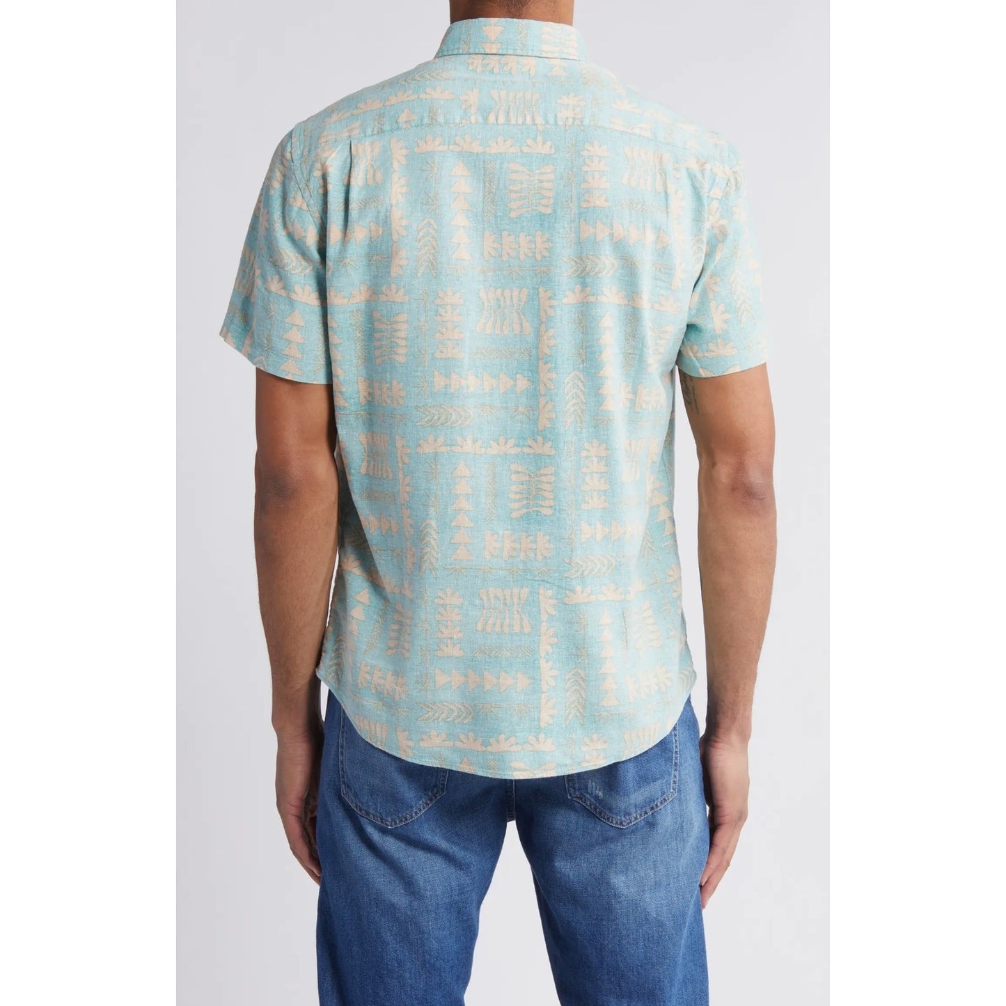 Faherty Breeze Short Sleeve Button-Down Shirt Teal Naupaka Men's Sz XXL