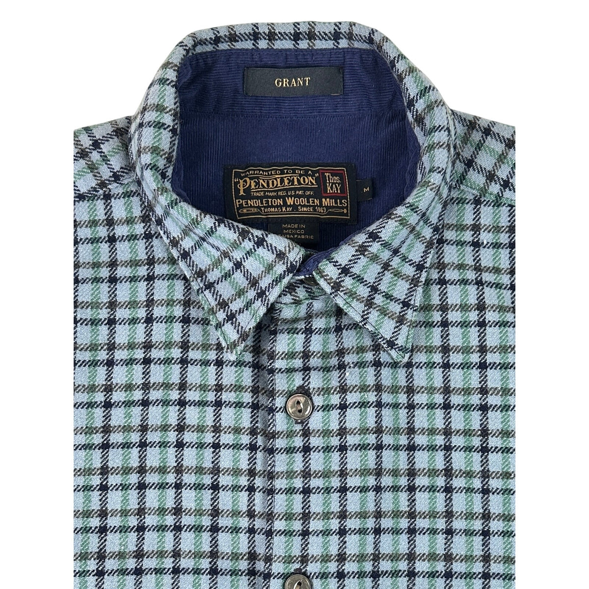 Pendleton Blue Plaid Long Sleeve Wool Shirt Cotton Lined Collar Men's Sz M
