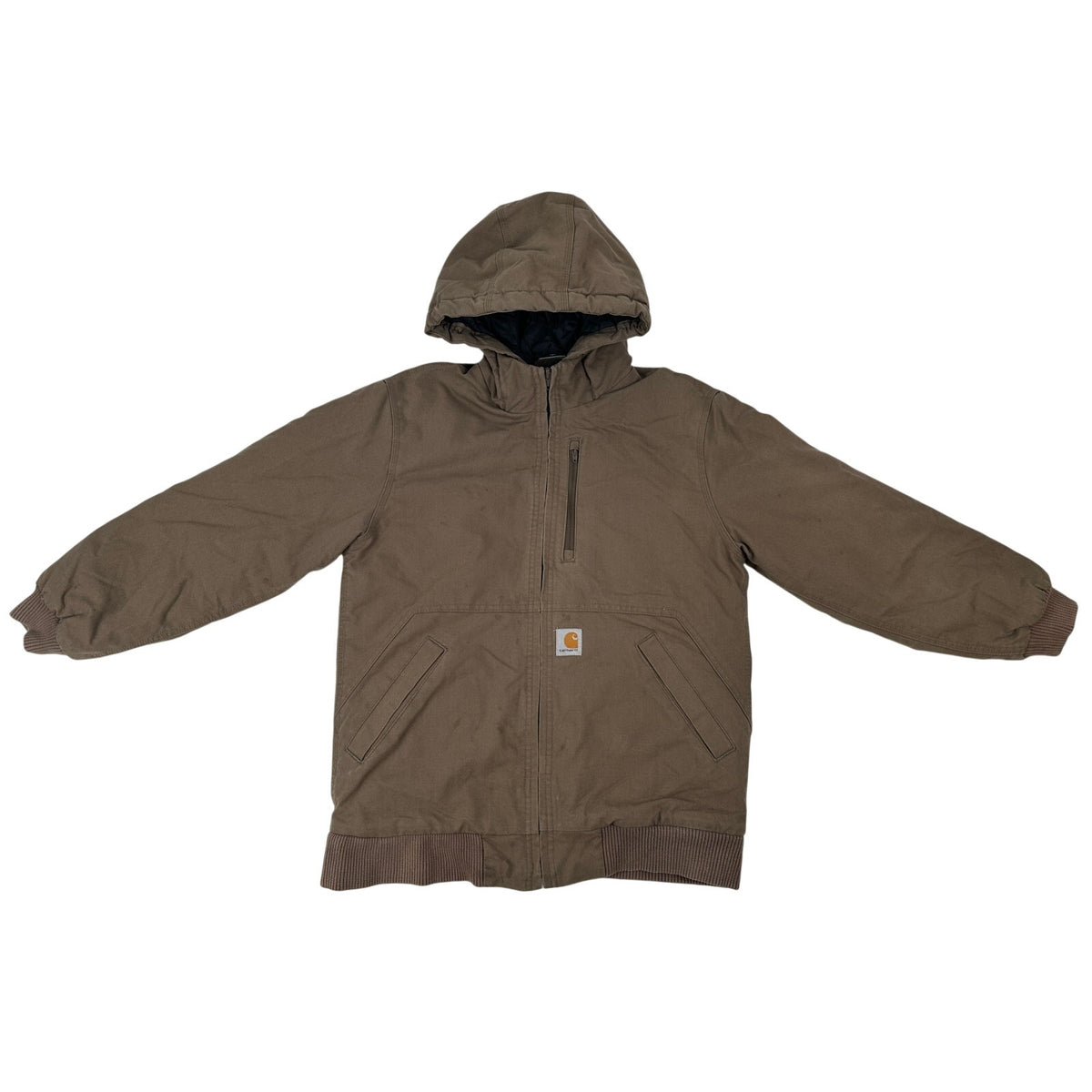 Carhartt Canyon Brown Quick Duck Woodward Insulated Hooded Jacket Boy's Sz L