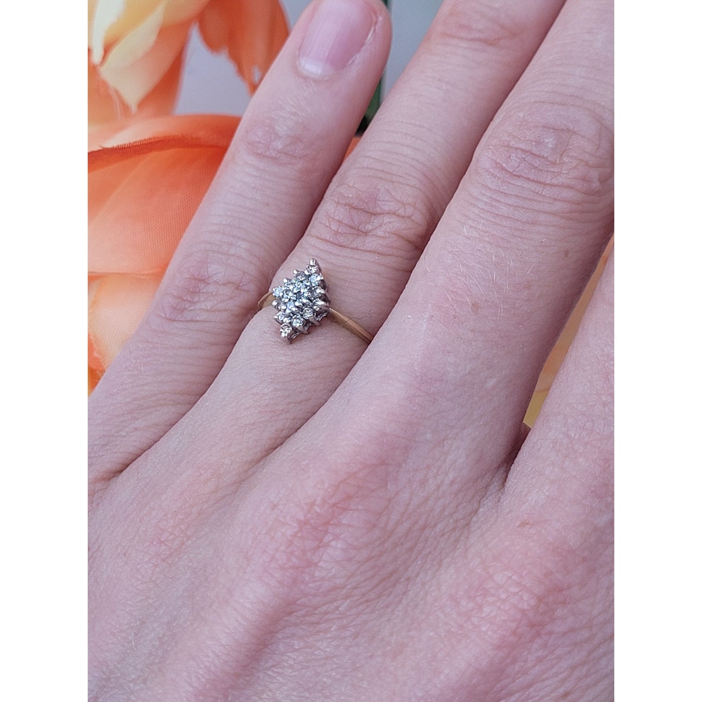 10K Yellow Gold & Diamond Cluster Engagement Ring Sz 5
