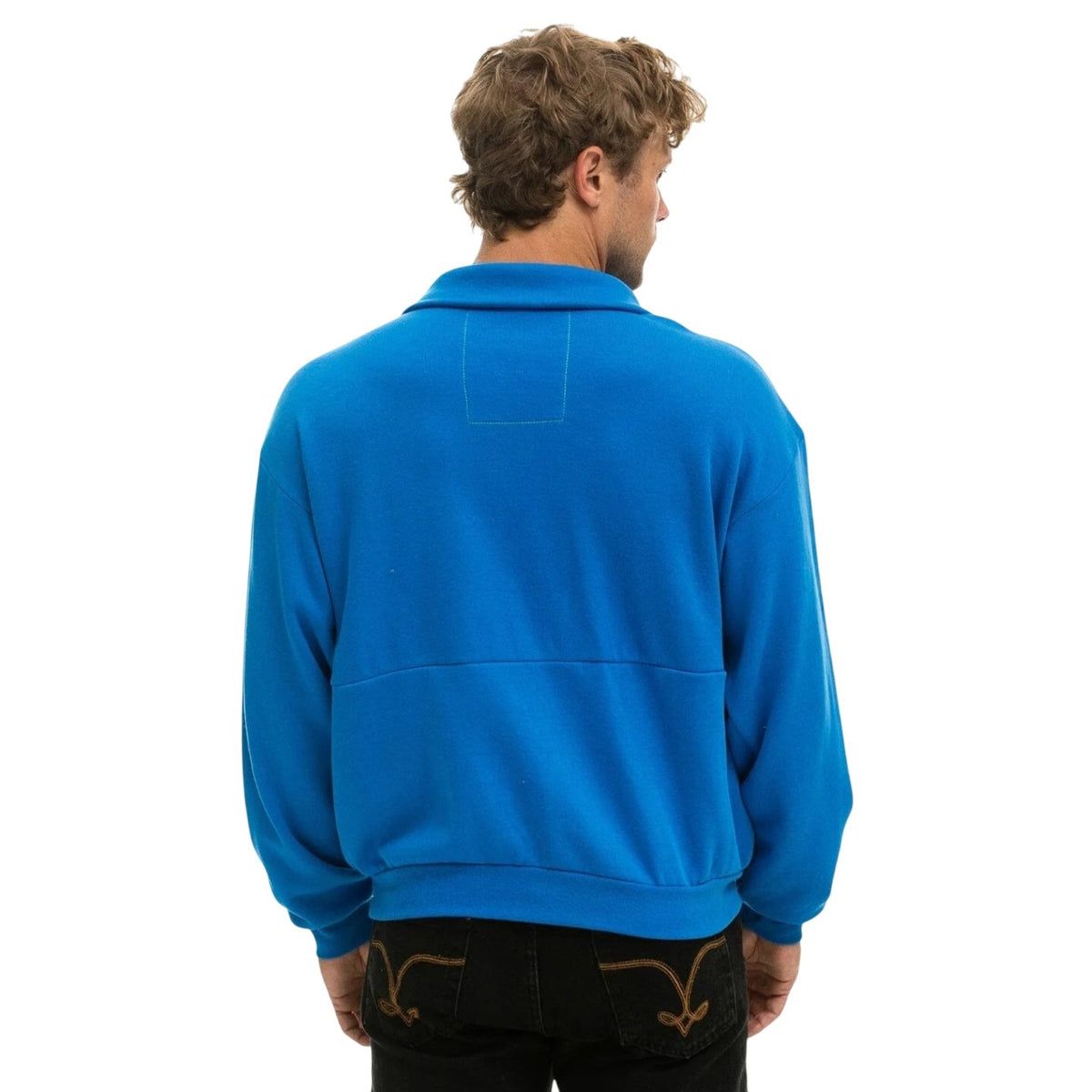 Aviator Nation Mountain Embroidery Half Zip Sweatshirt Ocean Blue Sz M