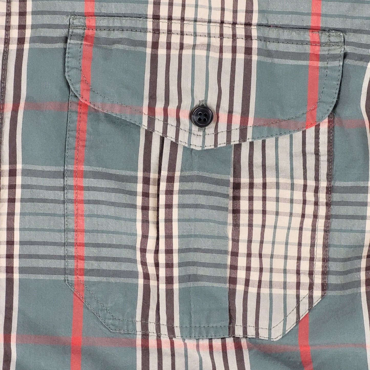 Filson Washed Feather Cloth Shirt | Sage Green & Red Plaid | Men's Sz L