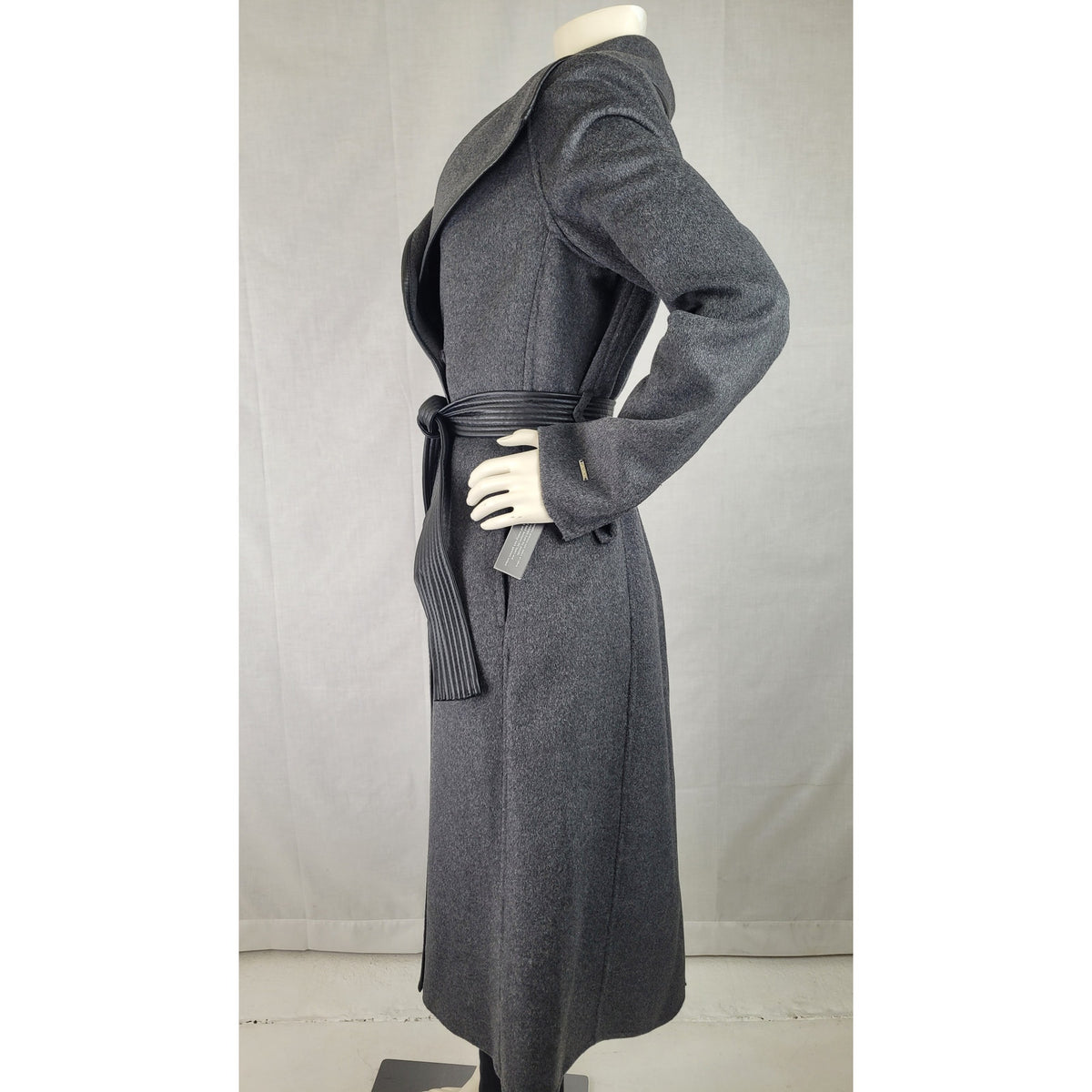 Tahari Double Face Wool-Blend Coat in Charcoal Grey Wide Collar Belted Sz XS NWT
