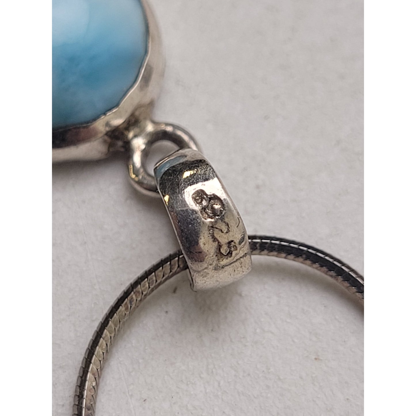 Natural Blue Larimar 30mm Long Oval Pendant on 16" Sterling Silver Chain