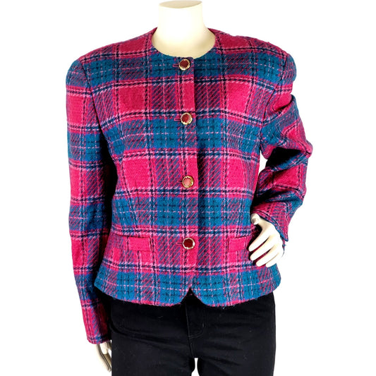 Vintage 80s Pendleton Woolen Mills Pink Plaid Wool Blazer Women's Sz M