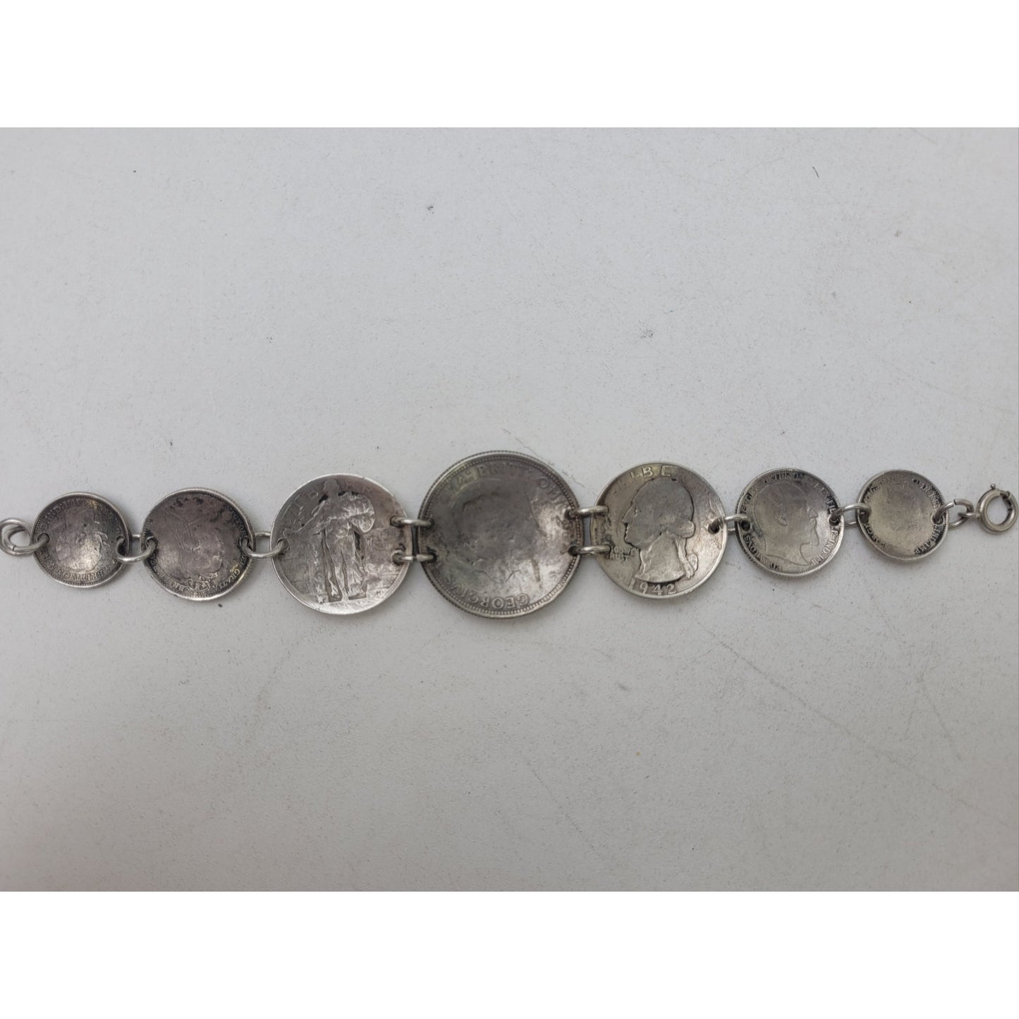 VTG 1940s Sterling Silver Coin Bracelet | Great Britain & USA | 31.19 Grams